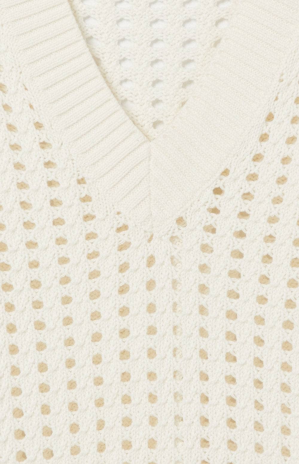 Kinna Cable Knit Sweater by Alp N Rock, Women's Off White V Neck Open Weave Sweater