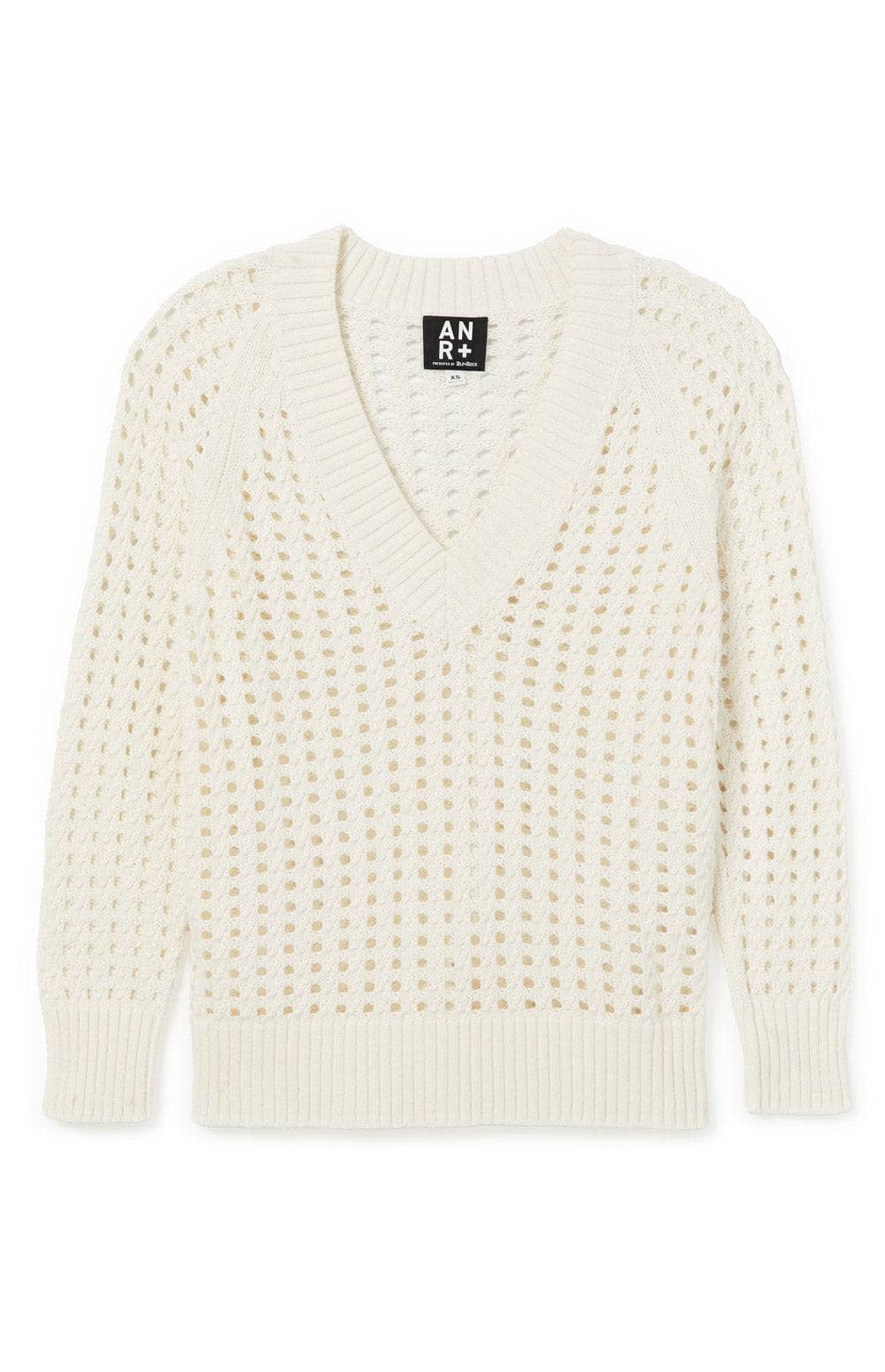 Kinna Cable Knit Sweater by Alp N Rock, Women's Off White V Neck Open Weave Sweater