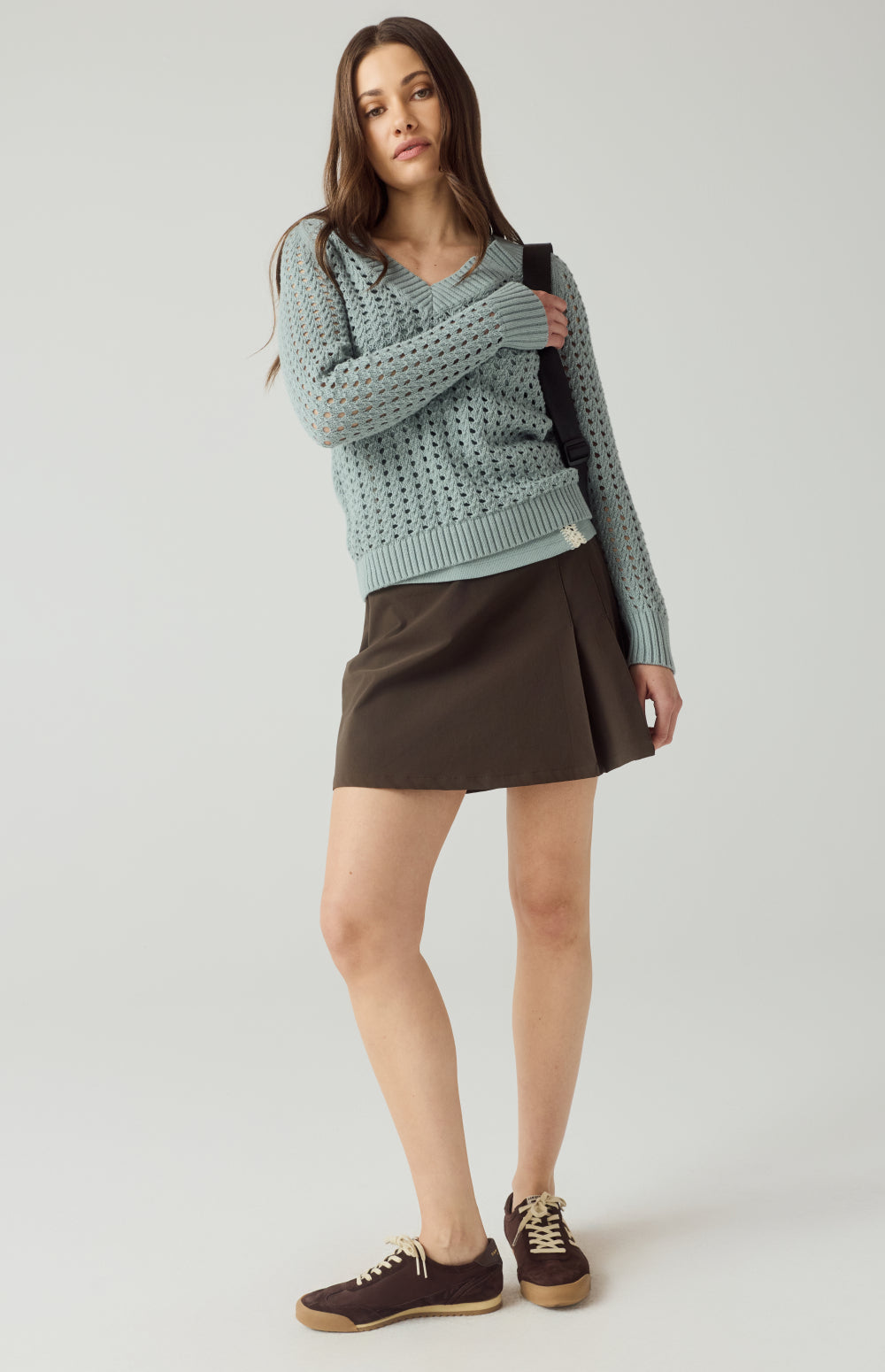 Alp N Rock Kinna Sweater, silver blue open weave v neck sweater for women