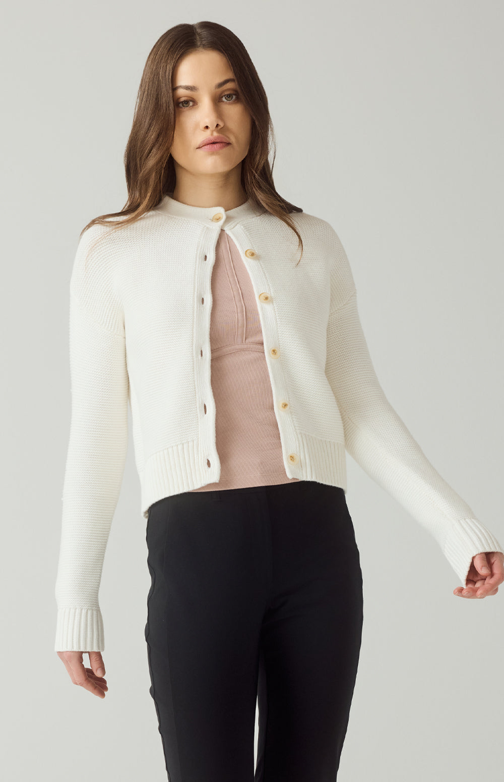 Alp N Rock Lexi Cardigan, off white button front cotton cardigan for women