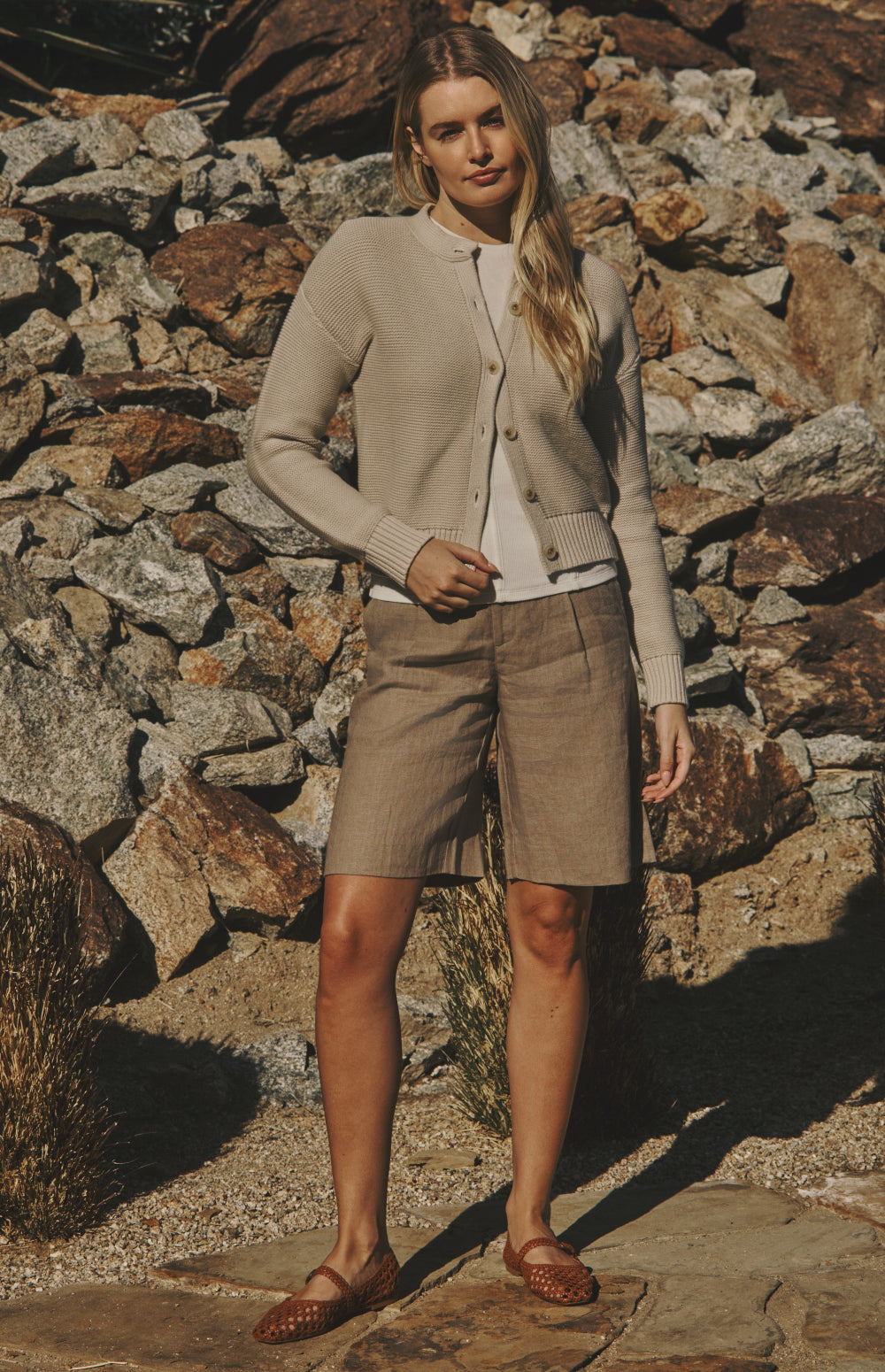 Alp N Rock Lexi Cardigan, beige button front cotton cardigan for women