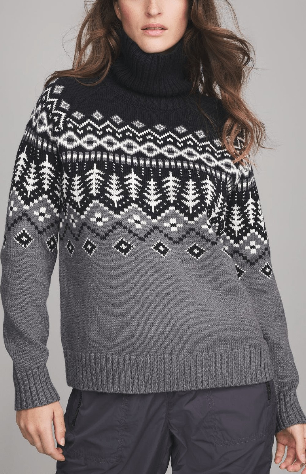 Alp N Rock Logan Fair Isle Sweater, Women's Black and Grey Turtleneck Ski Sweater