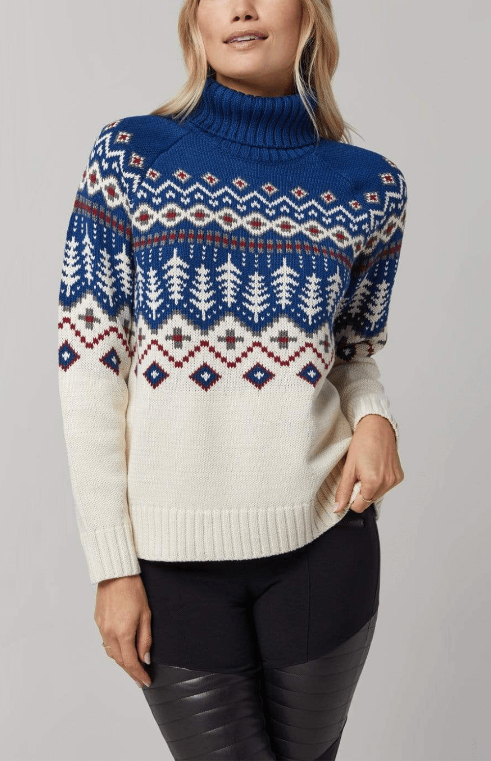 Alp N Rock Logan Fair Isle Sweater, Women's Red and Ivory Turtleneck Ski Sweater