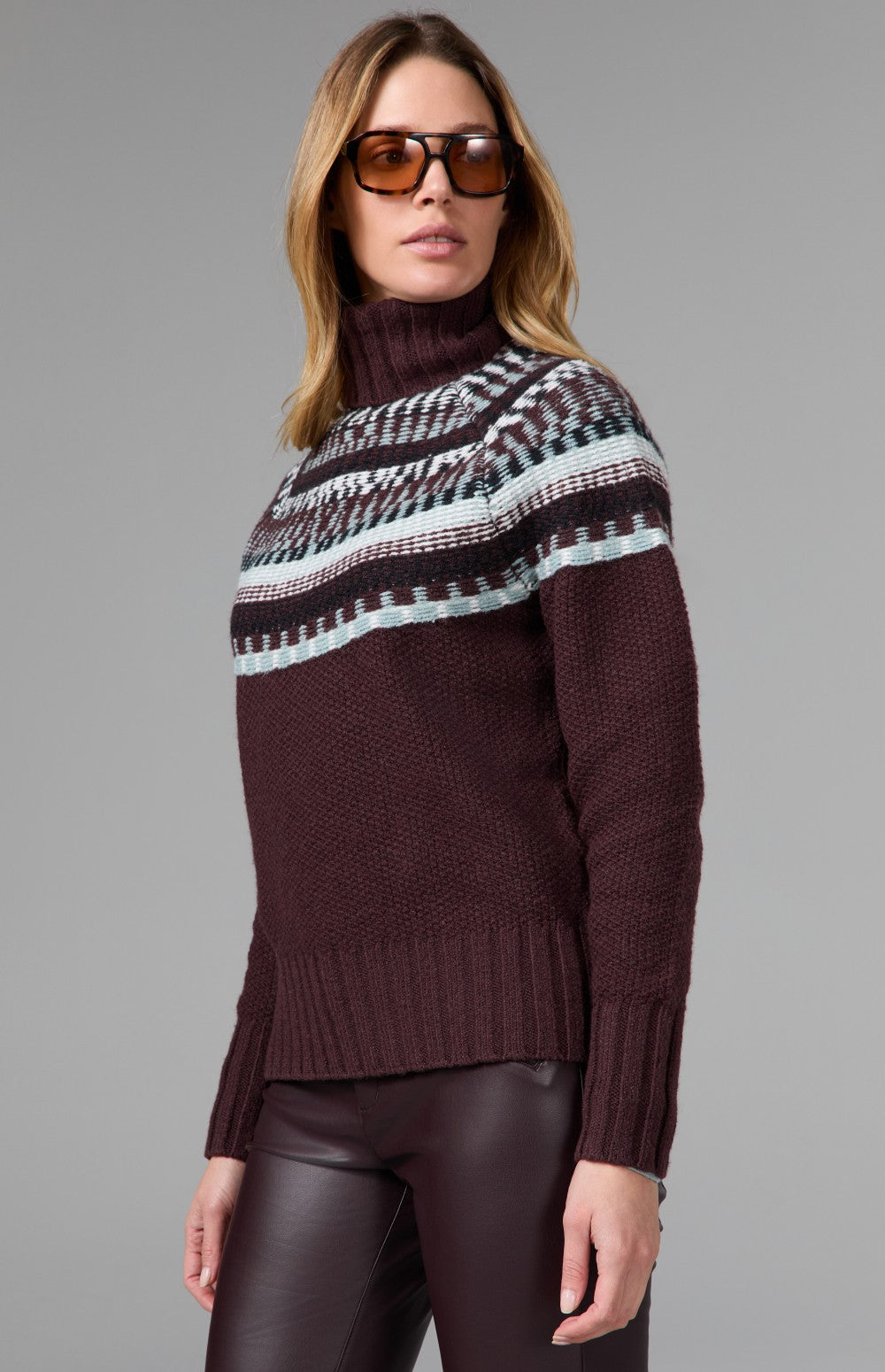 Alp N Rock Marla Turtleneck Sweater, dark red fair isle turtleneck ski sweater