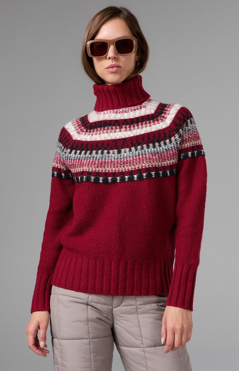 Alp N Rock Marla Turtleneck Sweater, red fair isle turtleneck ski sweater