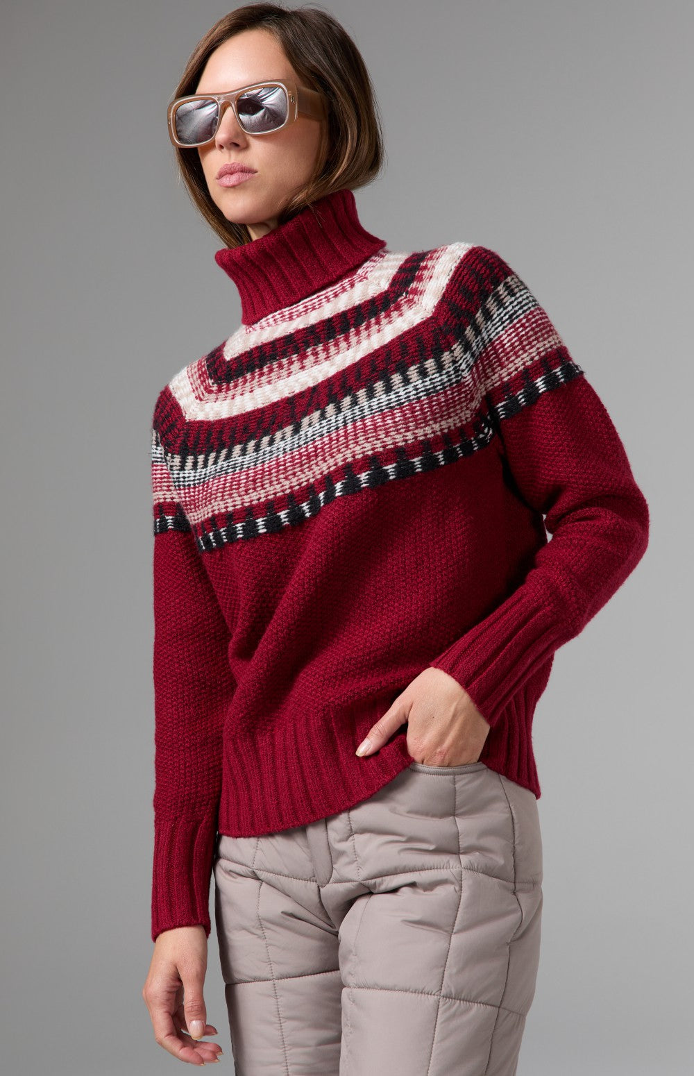 Alp N Rock Marla Turtleneck Sweater, red fair isle turtleneck ski sweater