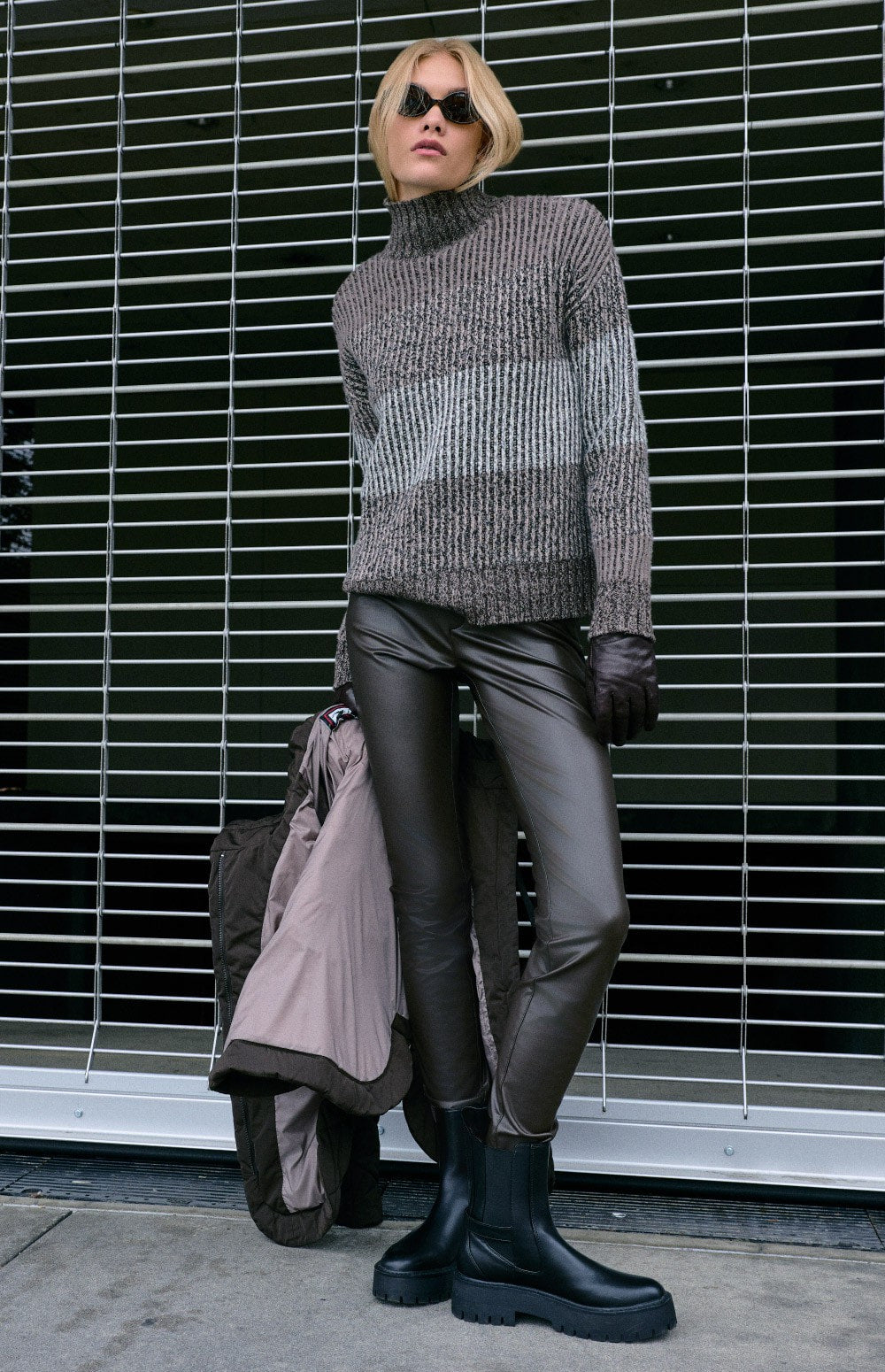 Alp N Rock Mila Mock Neck Stripe Sweater, dark brown mock neck striped sweater
