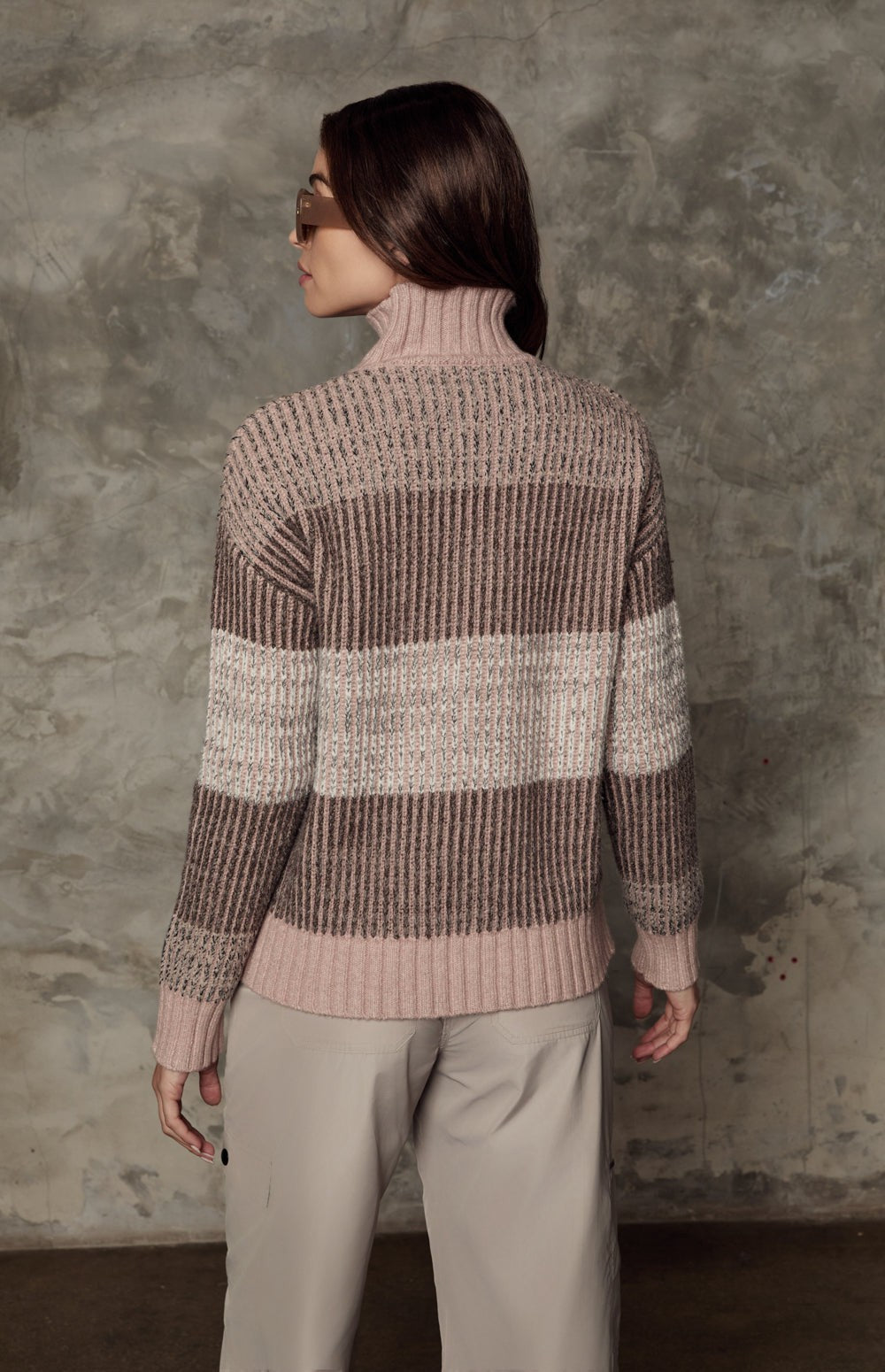 Alp N Rock Mila Sweater, pink cozy oversized mock neck striped sweater for women