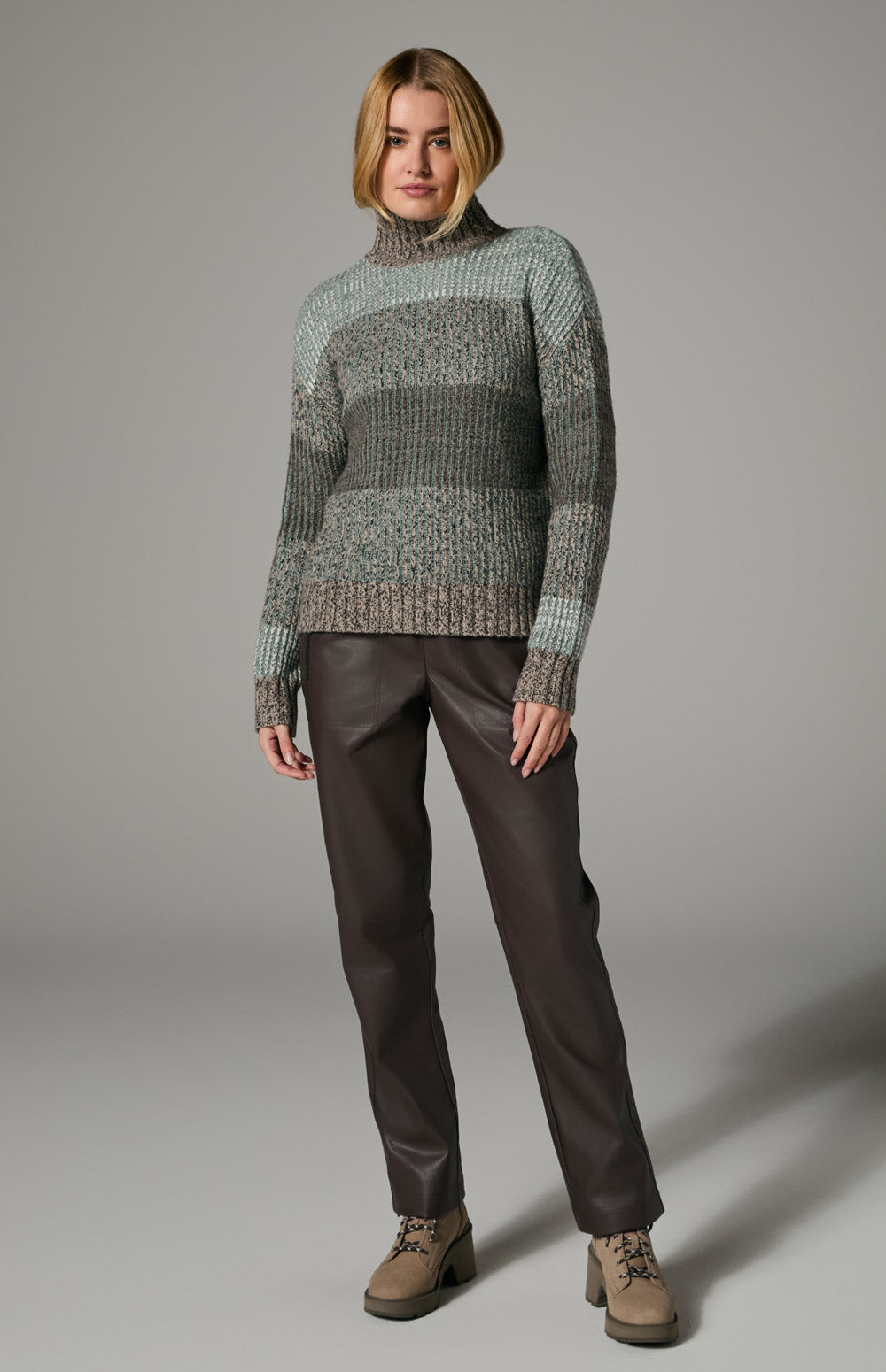 Alp N Rock Mila Sweater, beige cozy oversized mock neck striped sweater for women