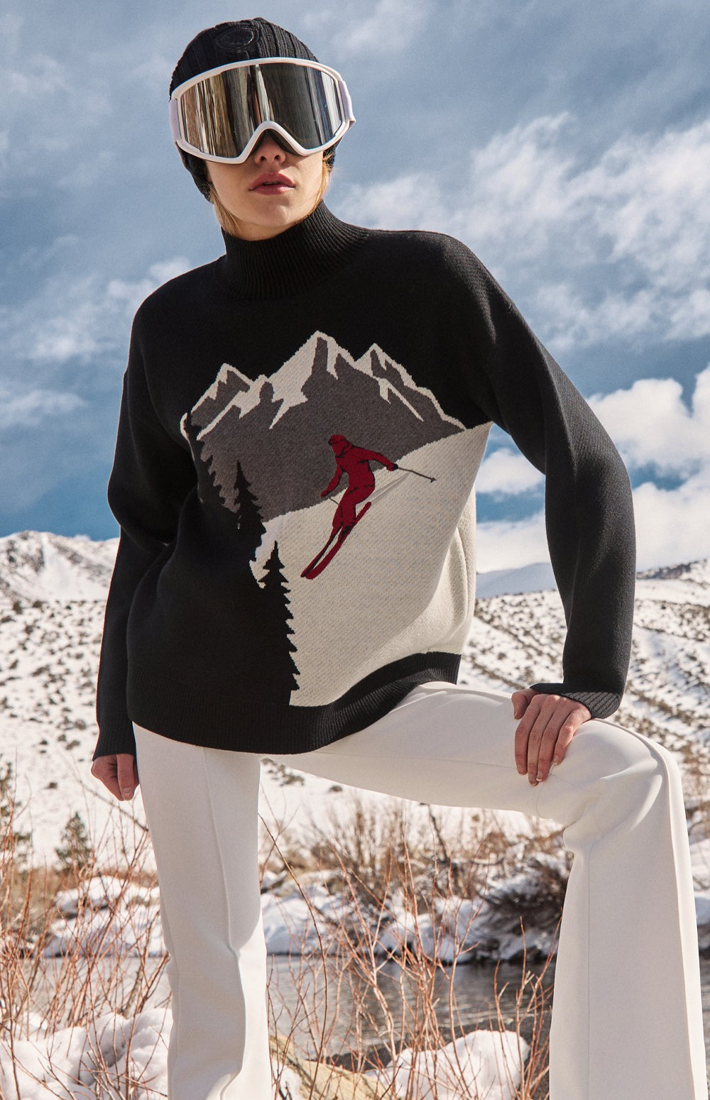 Portia Mock Neck Ski Sweater, Black | Alp N Rock