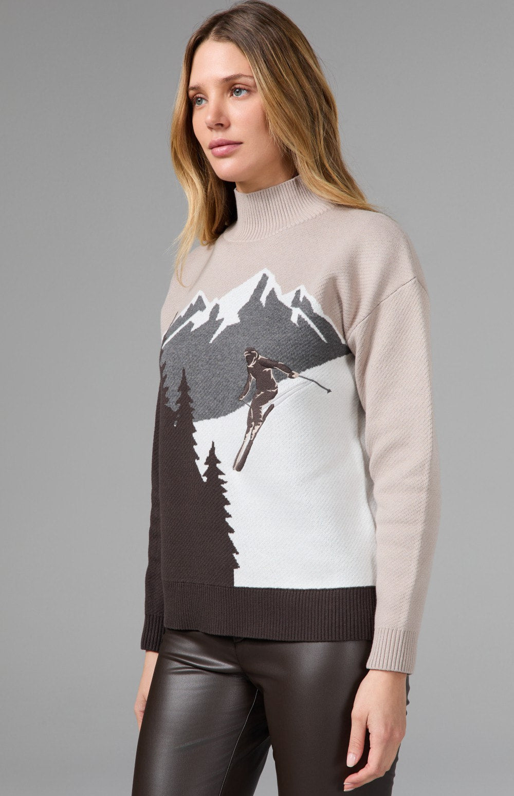 Portia Mock Neck Sweater, Stone/Coffee | Alp N Rock Alp N Rock Womens Sweater Portia Mock Neck Sweater | Stone/Coffee
