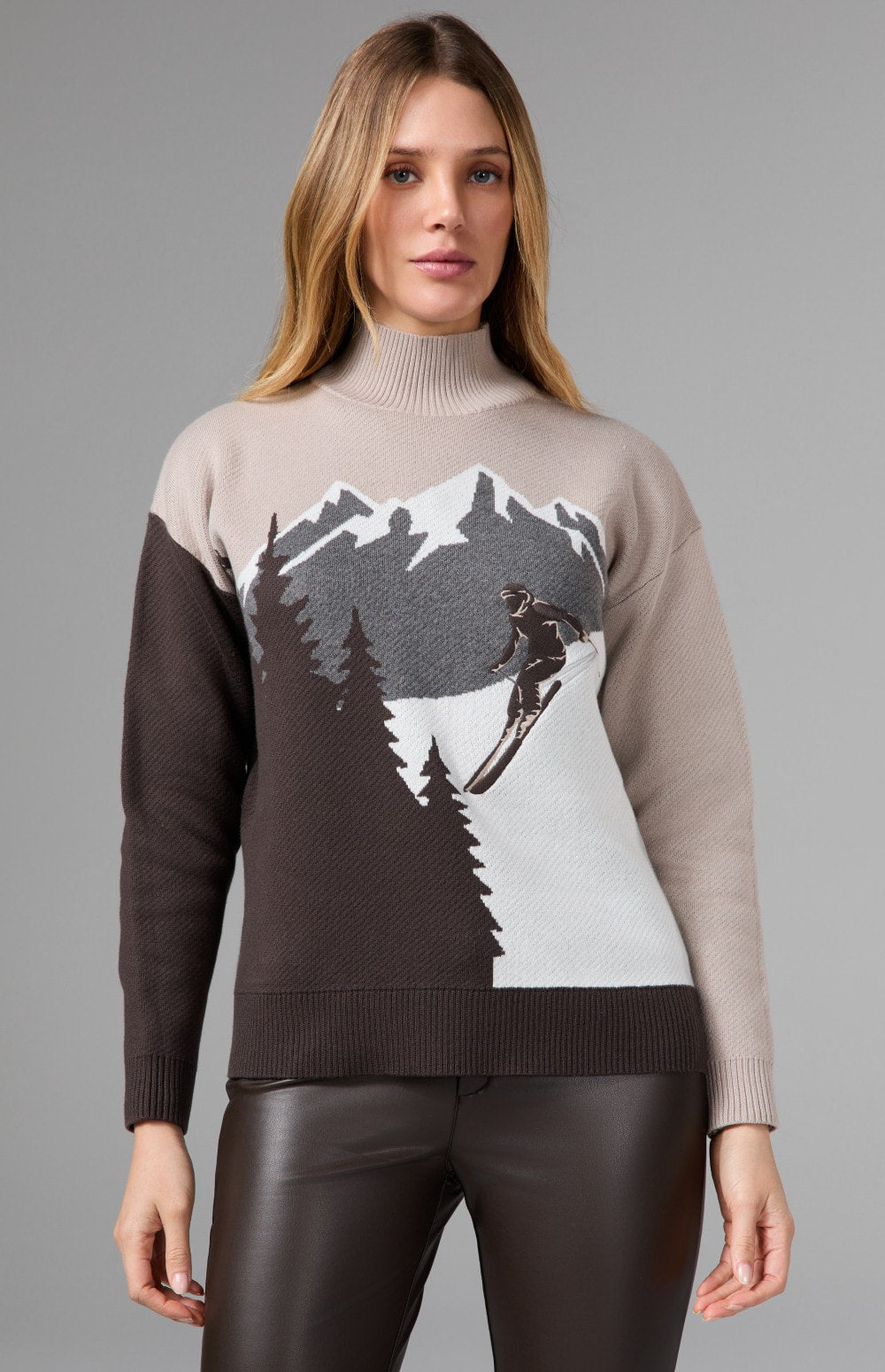 Portia Mock Neck Sweater, Stone/Coffee | Alp N Rock Alp N Rock Womens Sweater Portia Mock Neck Sweater | Stone/Coffee