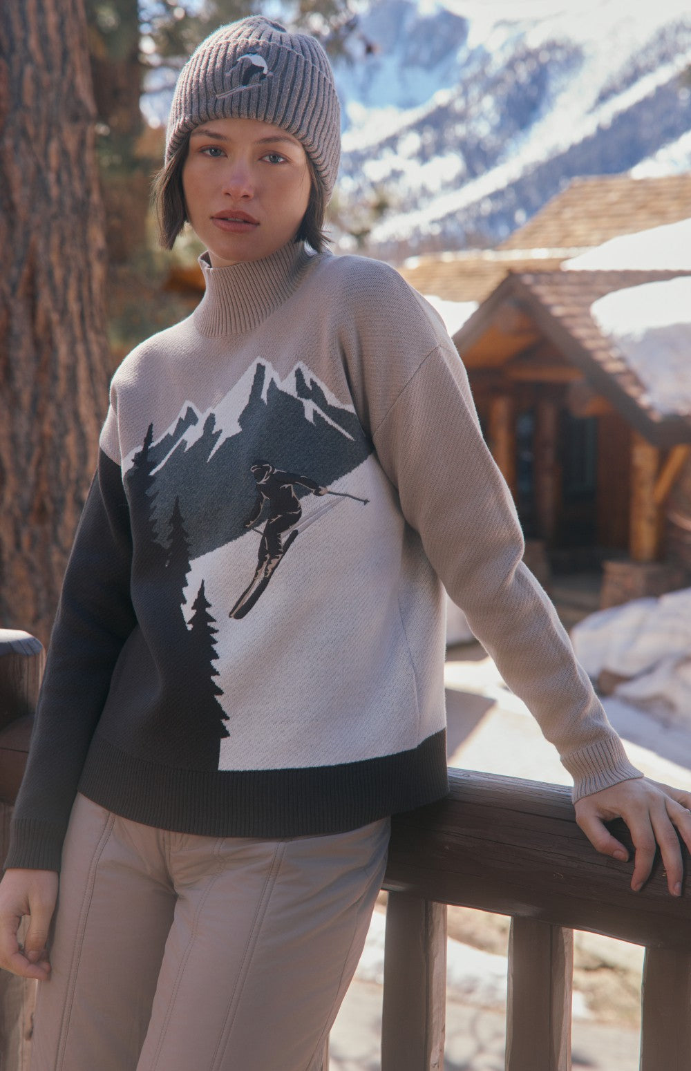 Portia Mock Neck Sweater, Stone/Coffee | Alp N Rock Alp N Rock Womens Sweater Portia Mock Neck Sweater | Stone/Coffee