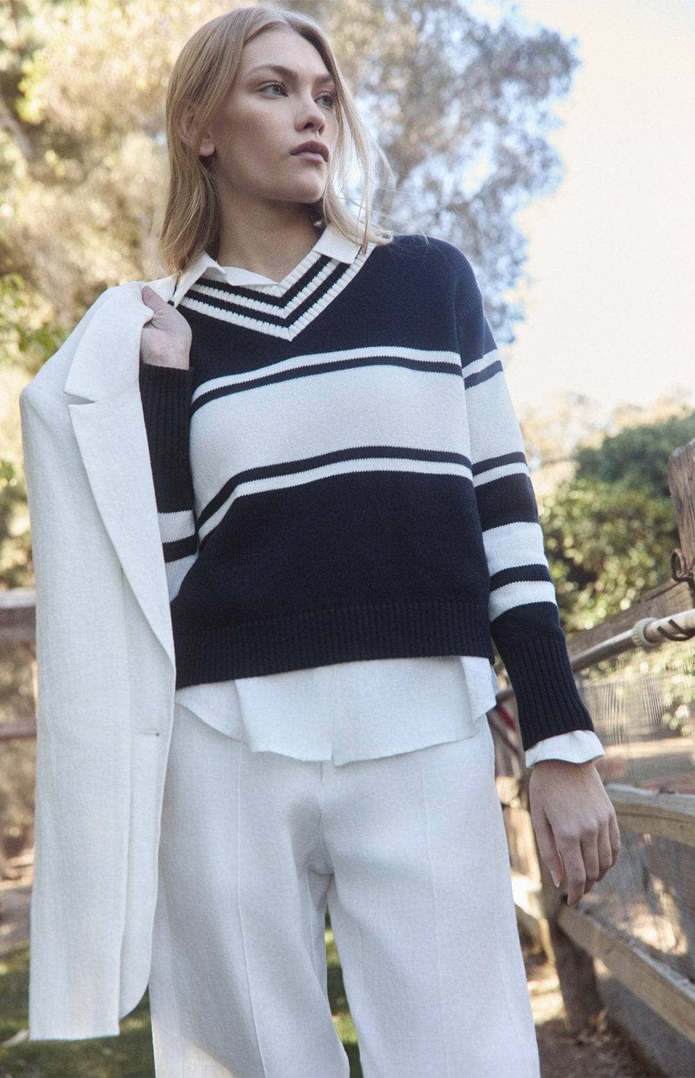 Alp N Rock Raquel Sweater, Women's Preppy Black Sweater with Horizontal White Stripes