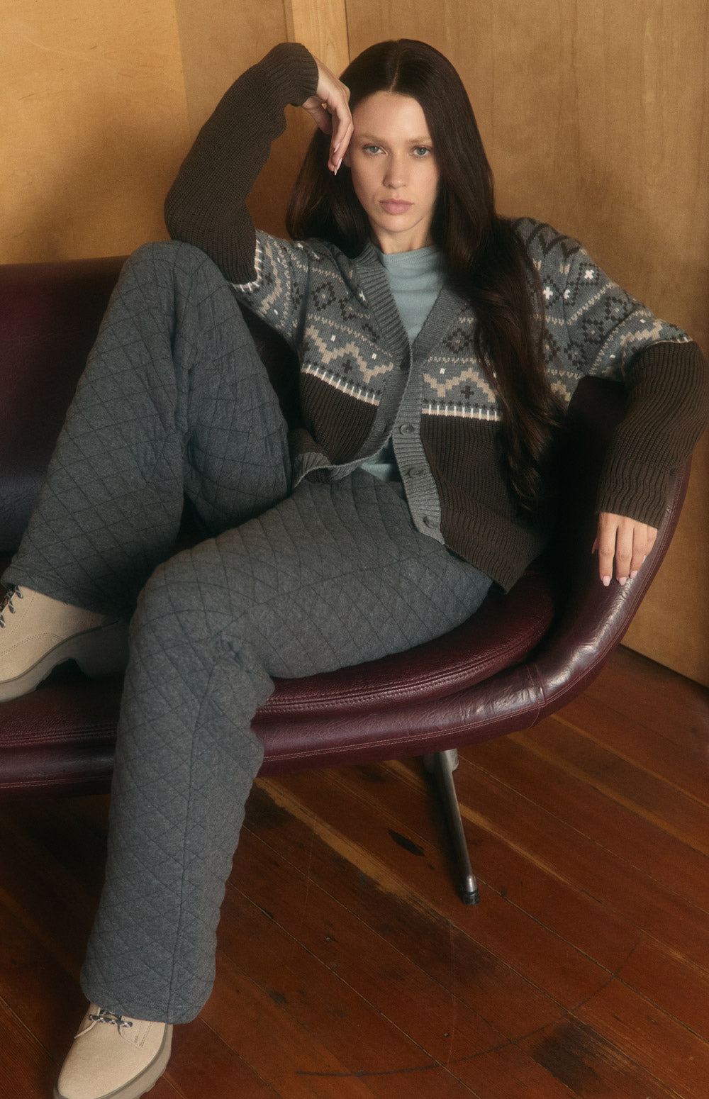 Alp N Rock Scarlette Cardigan, heather grey button front Fair Isle cardigan for women