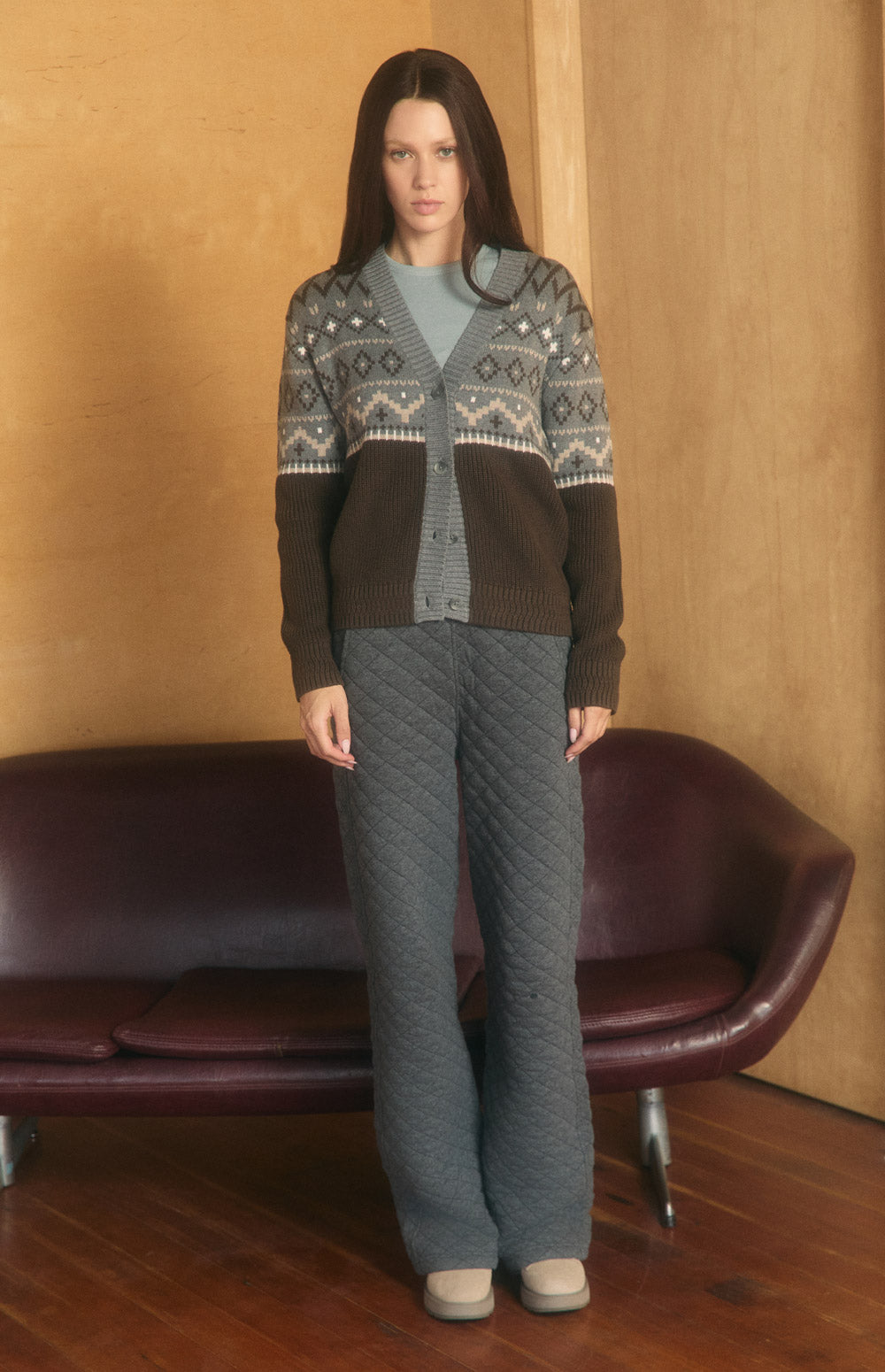 Alp N Rock Scarlette Cardigan, heather grey button front Fair Isle cardigan for women