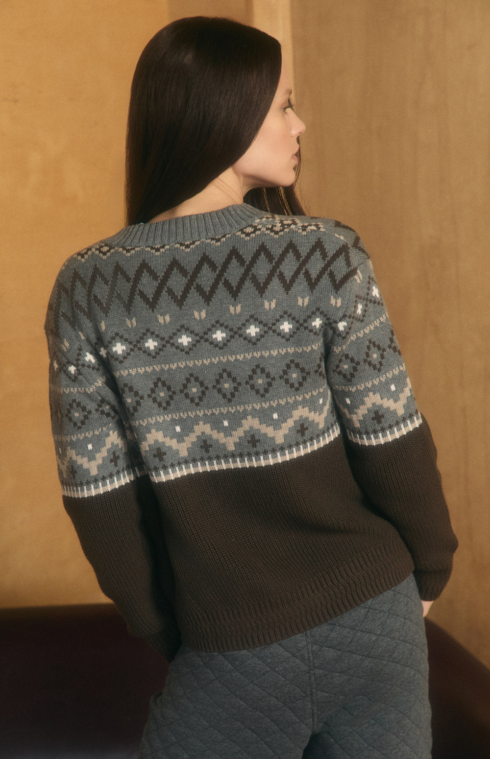 Alp N Rock Scarlette Cardigan, heather grey button front Fair Isle cardigan for women