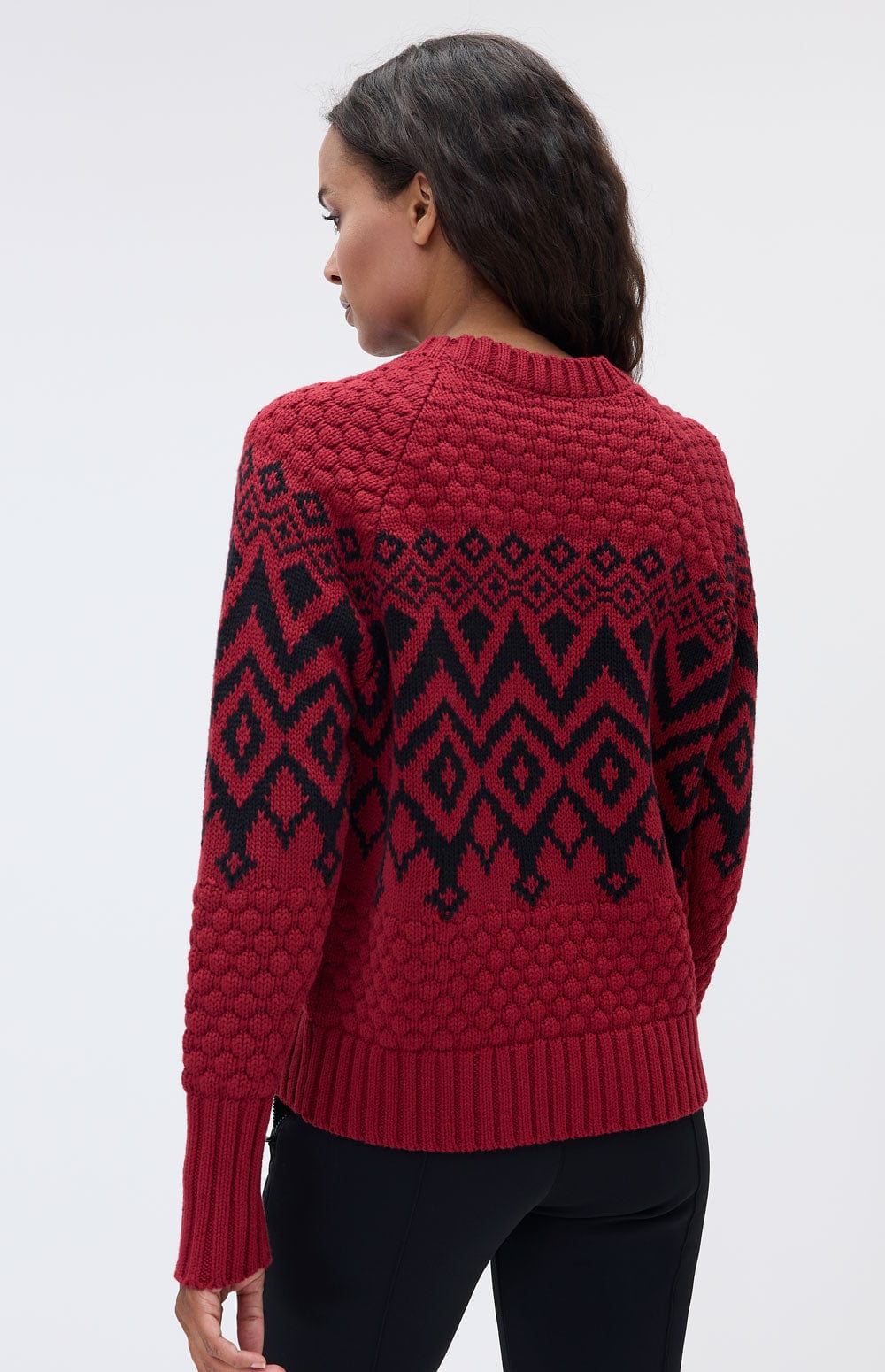 Selena Sweater by Alp N Rock, Women's Red Sweater with Black Fair Isle Pattern