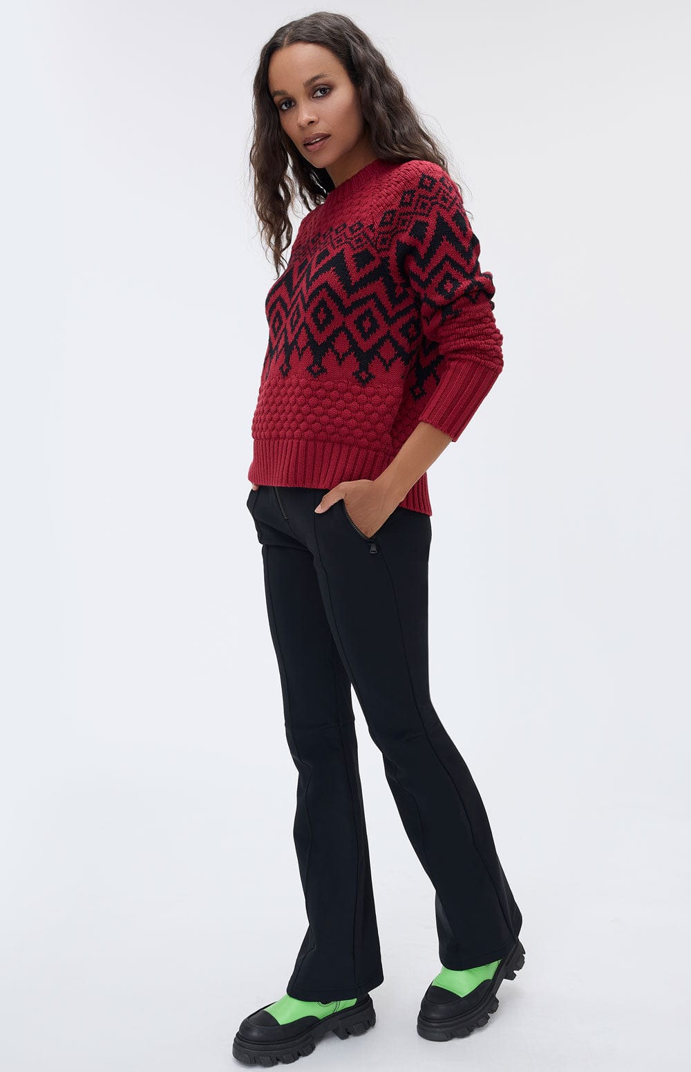 Selena Sweater by Alp N Rock, Women's Red Sweater with Black Fair Isle Pattern