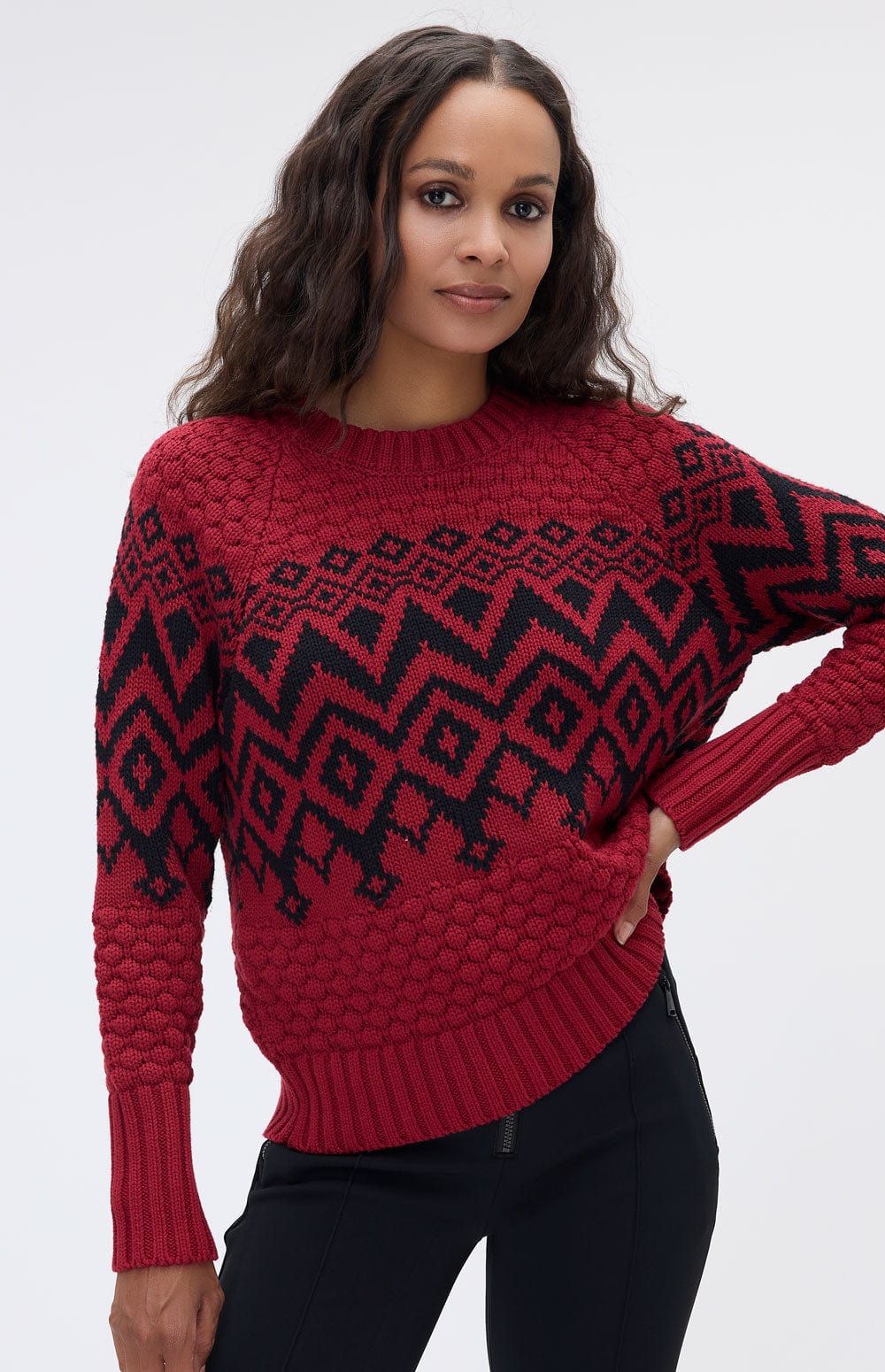 Selena Sweater by Alp N Rock, Women's Red Sweater with Black Fair Isle Pattern