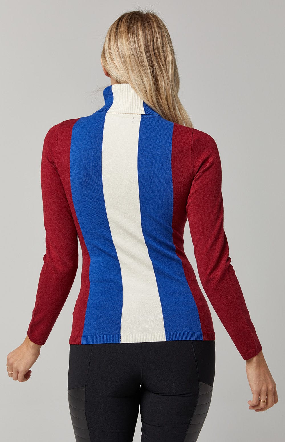 Ski 1970 Sweater by Alp N Rock, Women's Vintage Ski Sweater with Red, White, and Blue Vertical Stripes