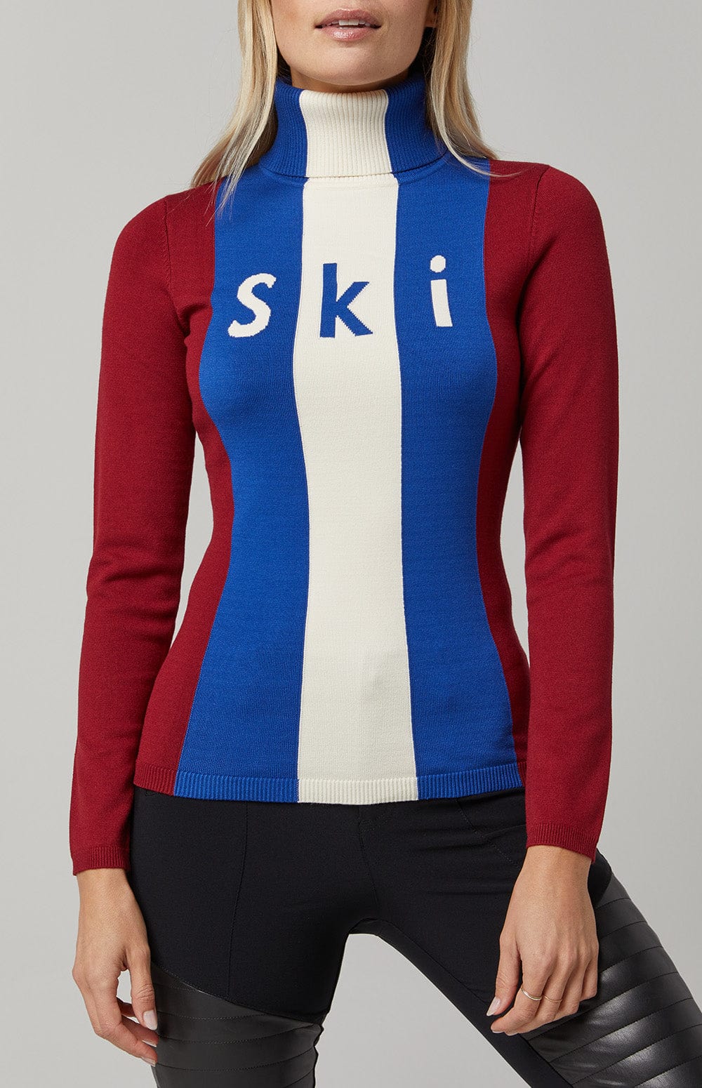 Ski 1970 Sweater by Alp N Rock, Women's Vintage Ski Sweater with Red, White, and Blue Vertical Stripes