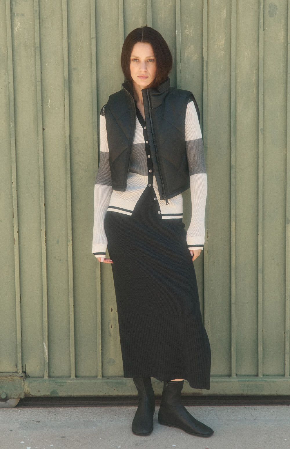 Alp N Rock Suzi Polo Cardigan, black tonal stripe ribbed knit cardigan for women with collar and button front
