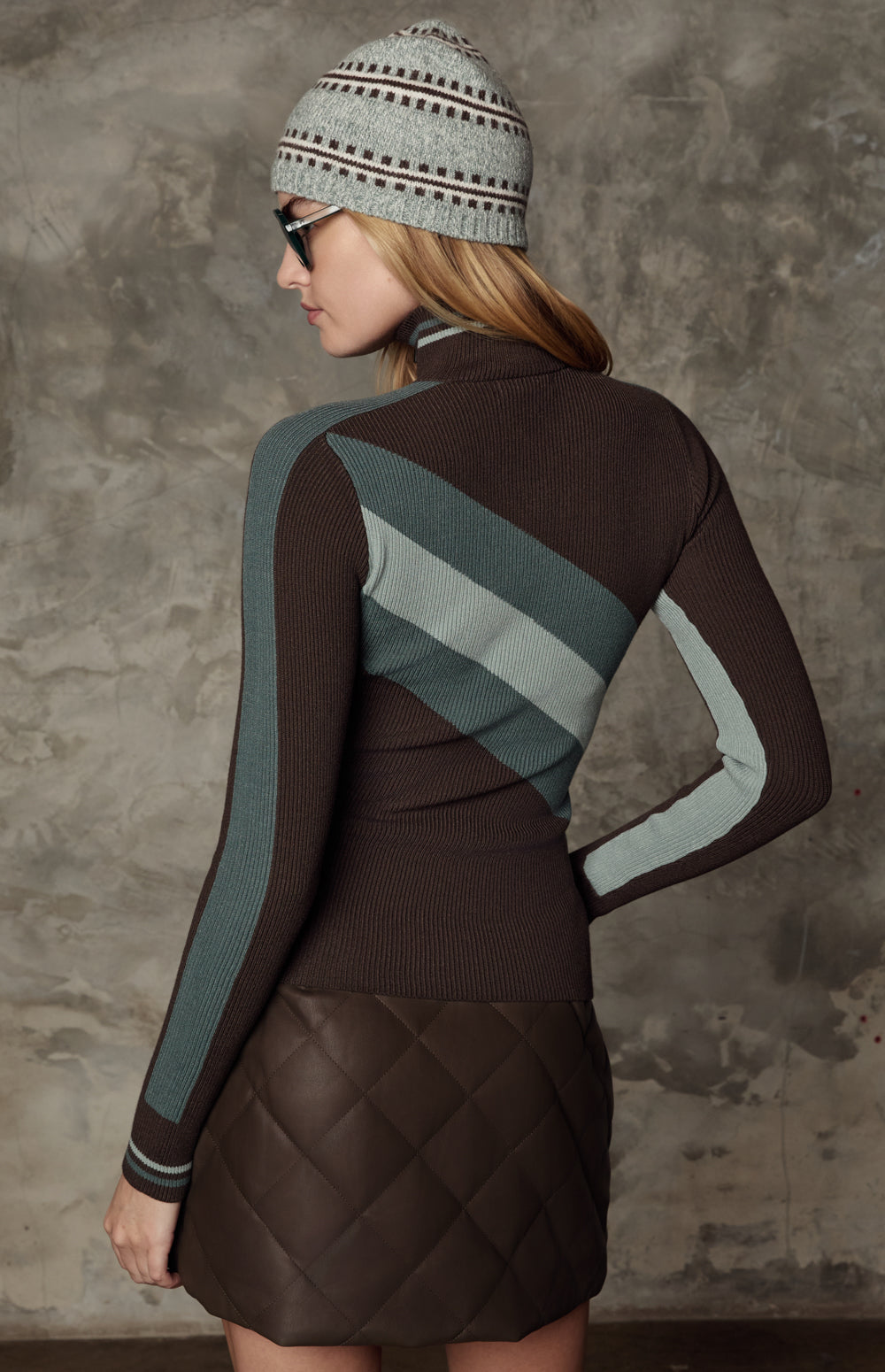 Alp N Rock Tanya Sweater, dark brown stripe ski sweater for women with half zip