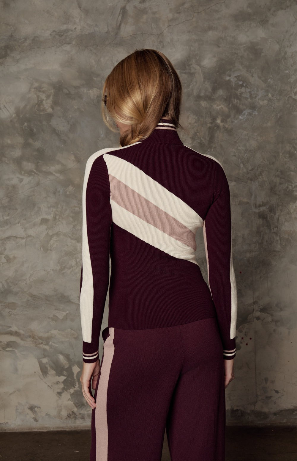 Alp N Rock Tanya Sweater, dark cherry stripe ski sweater for women with half zip