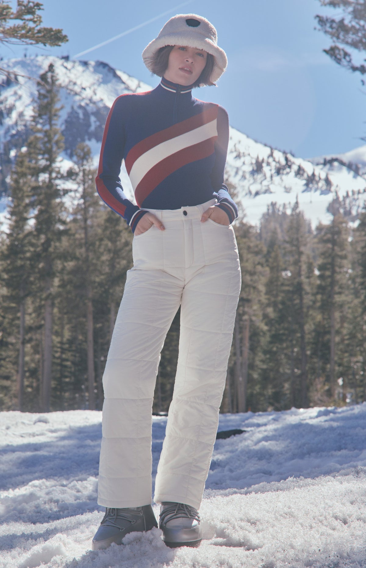 Alp N Rock Tanya Sweater, deep blue and red stripe ski sweater for women with half zip