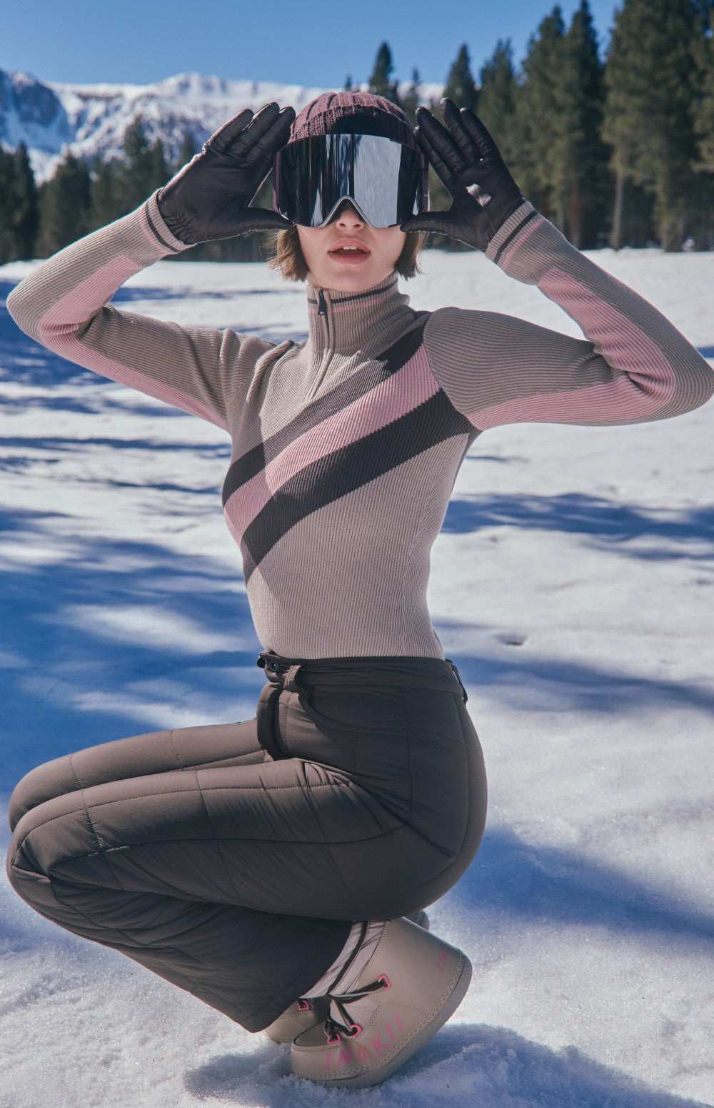 Tanya 1/2 Zip Stripe Ski Sweater, Fossil | Alp N Rock Alp N Rock Womens Sweater Tanya 1/2 Zip Stripe Ski Sweater | Fossil