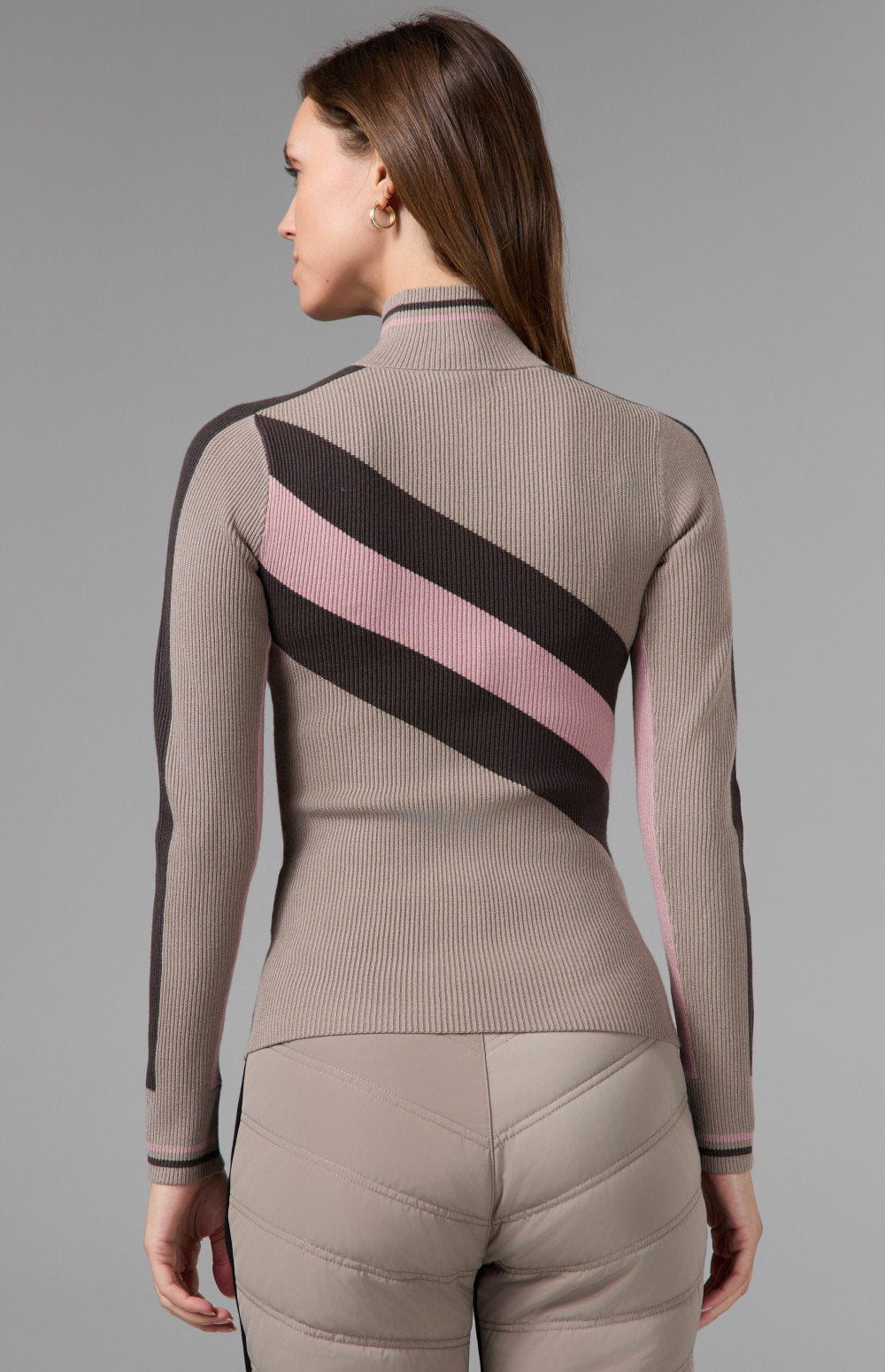 Tanya 1/2 Zip Stripe Ski Sweater, Fossil | Alp N Rock Alp N Rock Womens Sweater Tanya 1/2 Zip Stripe Ski Sweater | Fossil