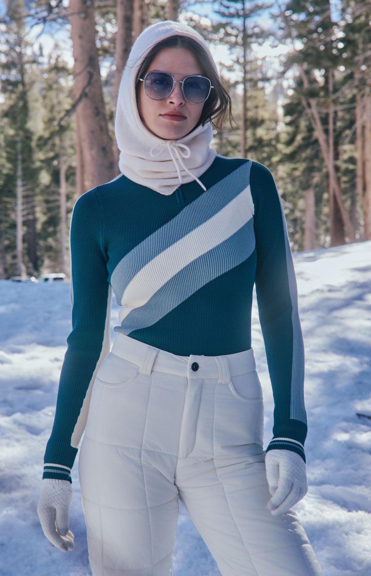 Tanya 1/2 Zip Stripe Ski Sweater, Pacific Teal | Alp N Rock Alp N Rock Womens Sweater Tanya 1/2 Zip Stripe Ski Sweater | Pacific Teal