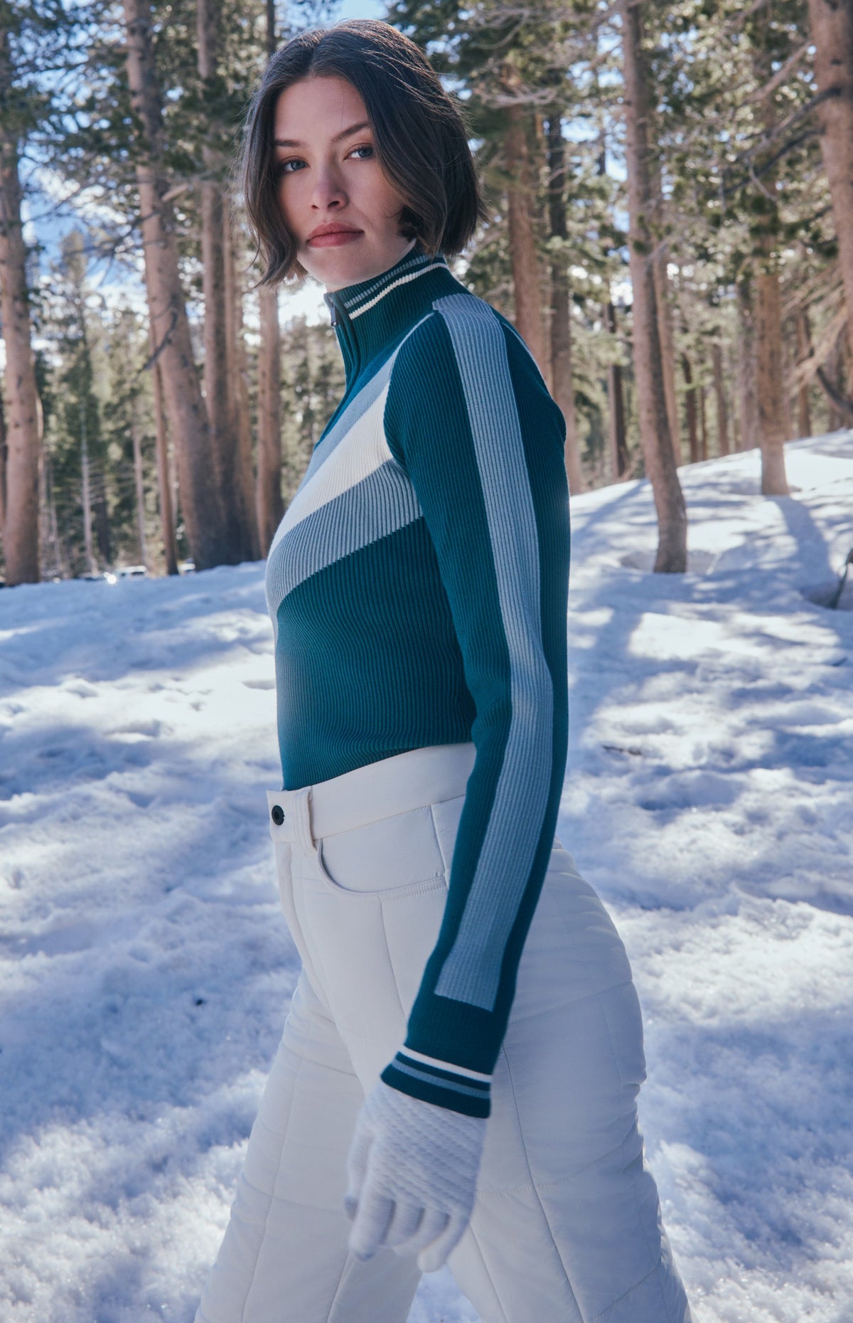 Tanya 1/2 Zip Stripe Ski Sweater, Pacific Teal | Alp N Rock Alp N Rock Womens Sweater Tanya 1/2 Zip Stripe Ski Sweater | Pacific Teal