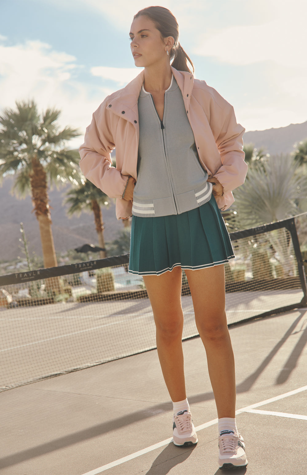 Alp N Rock Teagan Cardigan, silver blue zip front cardigan for women with sporty stripe and back applique