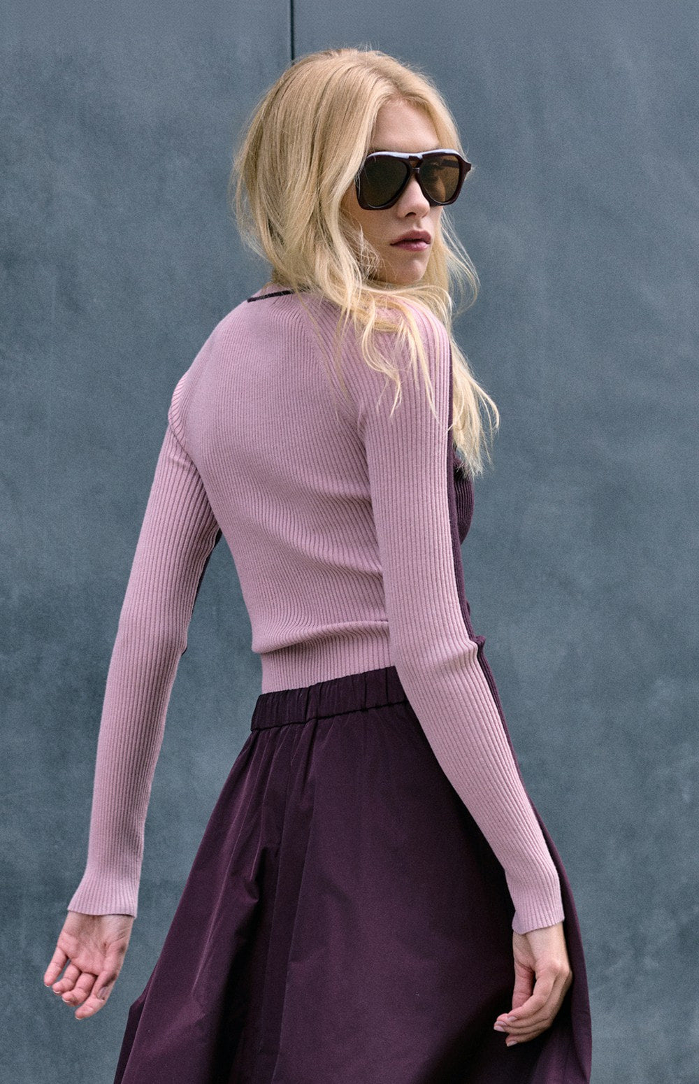 Alp N Rock Vera Sweater, dark red and pink crew neck colorblock sweater for women