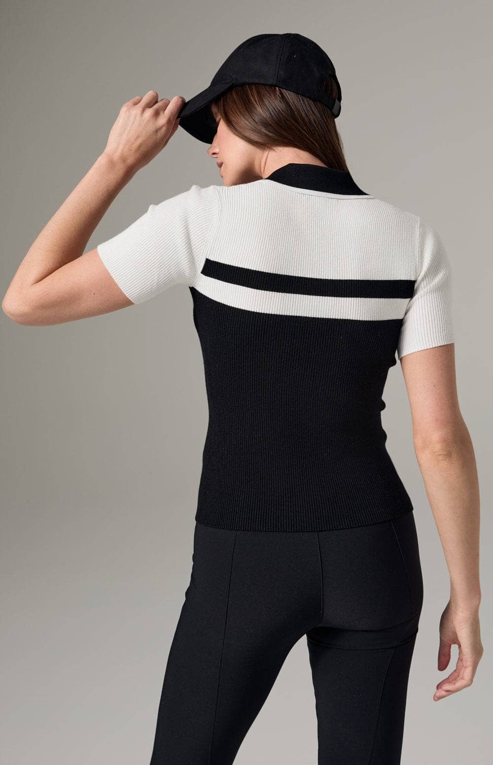 Alp N Rock Zoe Rib Polo, Women's Black and White Stripe Knit Polo Shirt