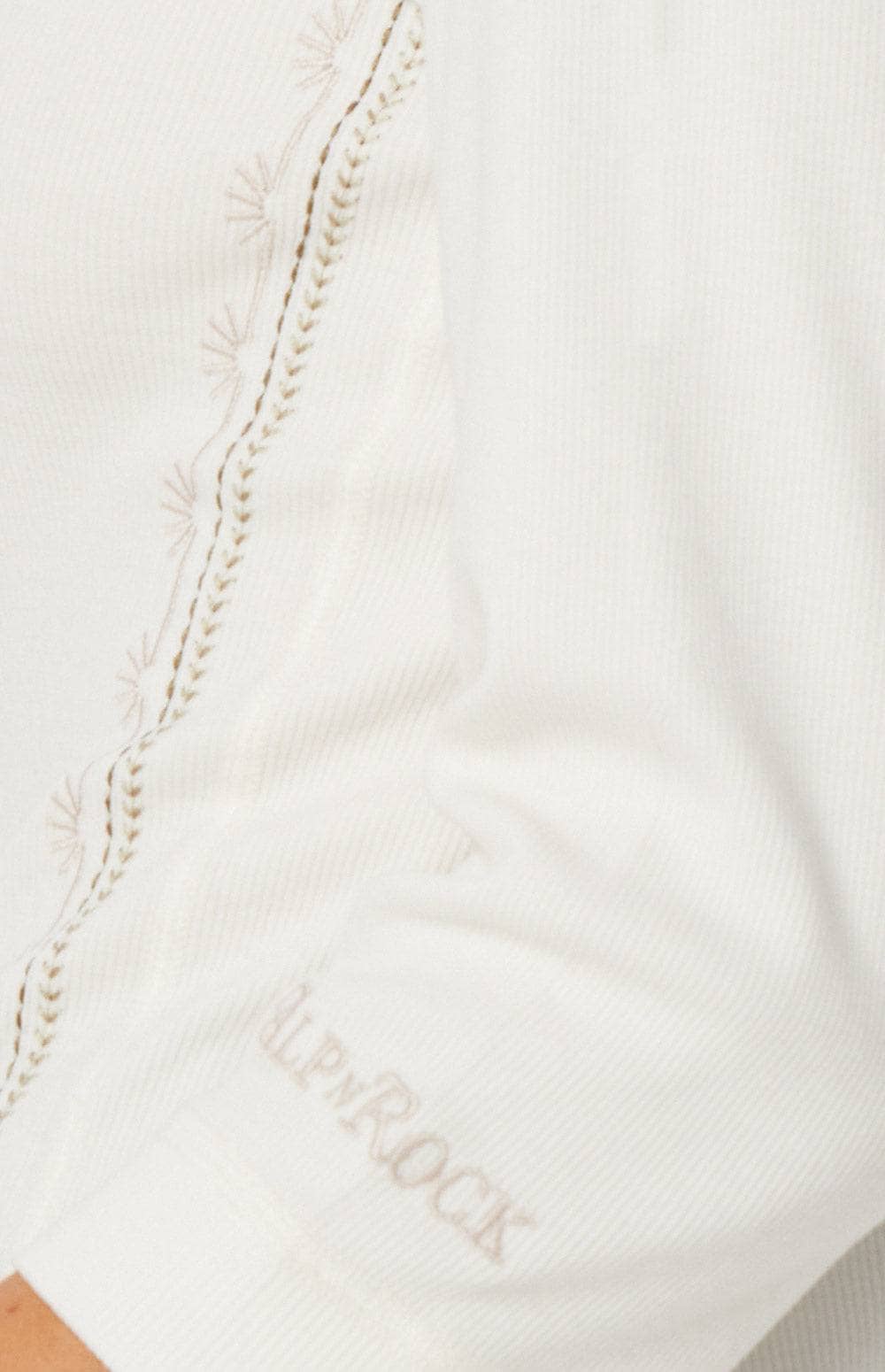 Calla Henley Shirt by Alp N Rock, Women's Off White Henley with 3/4 Sleeve and Embroidered Details