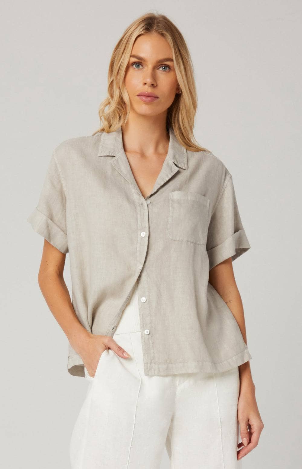 Jovie Shirt by Alp N Rock, Womens Beige Short Sleeve Linen Shirt