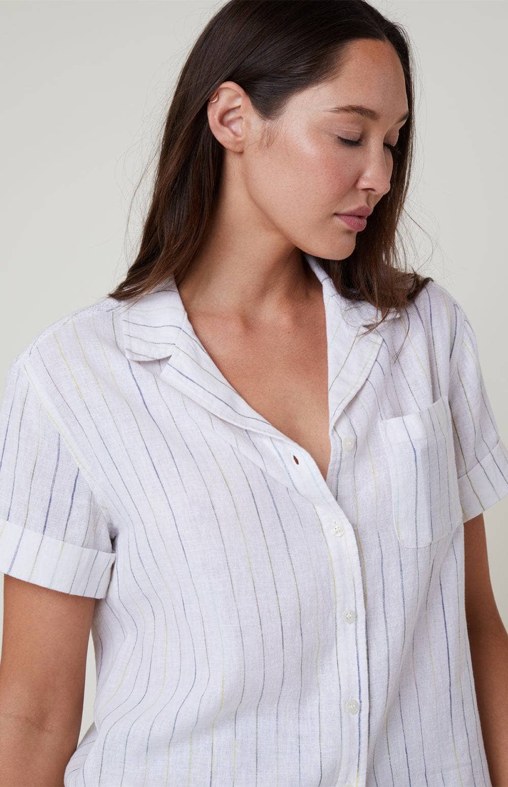 Jovie Shirt by Alp N Rock, Womens White Stripe Short Sleeve Linen Shirt