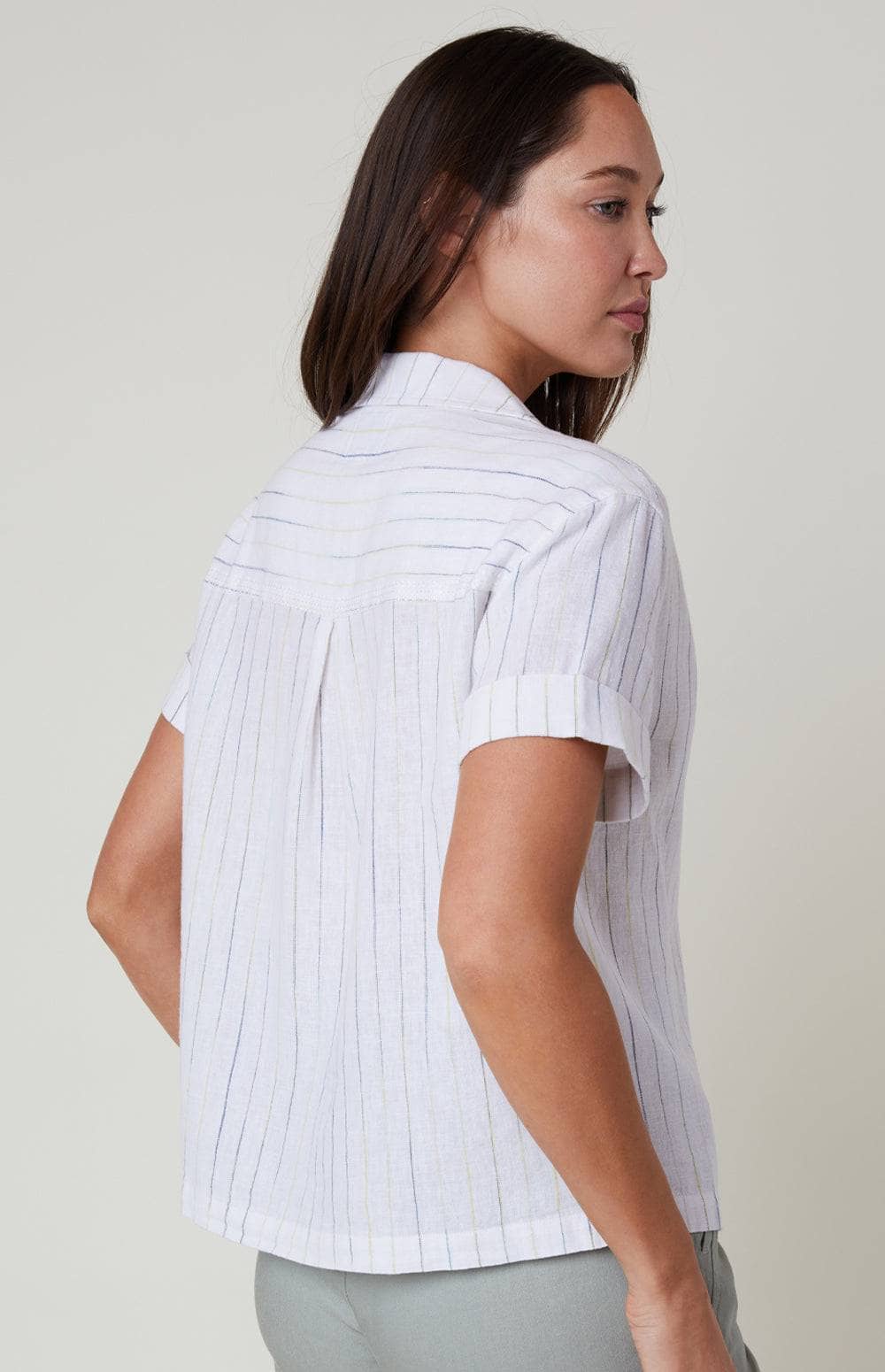 Jovie Shirt by Alp N Rock, Womens White Stripe Short Sleeve Linen Shirt