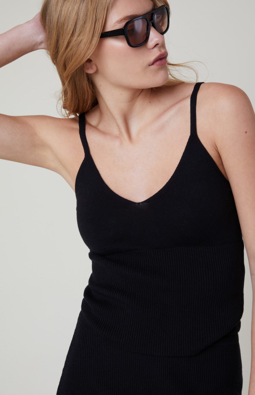 Ketti Rib Tank by Alp N Rock, Women's Black Rib Knit Tank with V Neck and Thin Straps