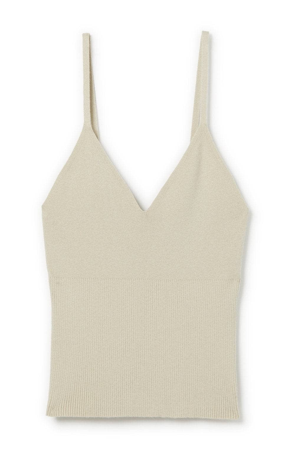 Ketti Rib Tank by Alp N Rock, Women's Beige Sleeveless Knit Tank with V Neck and Thin Straps