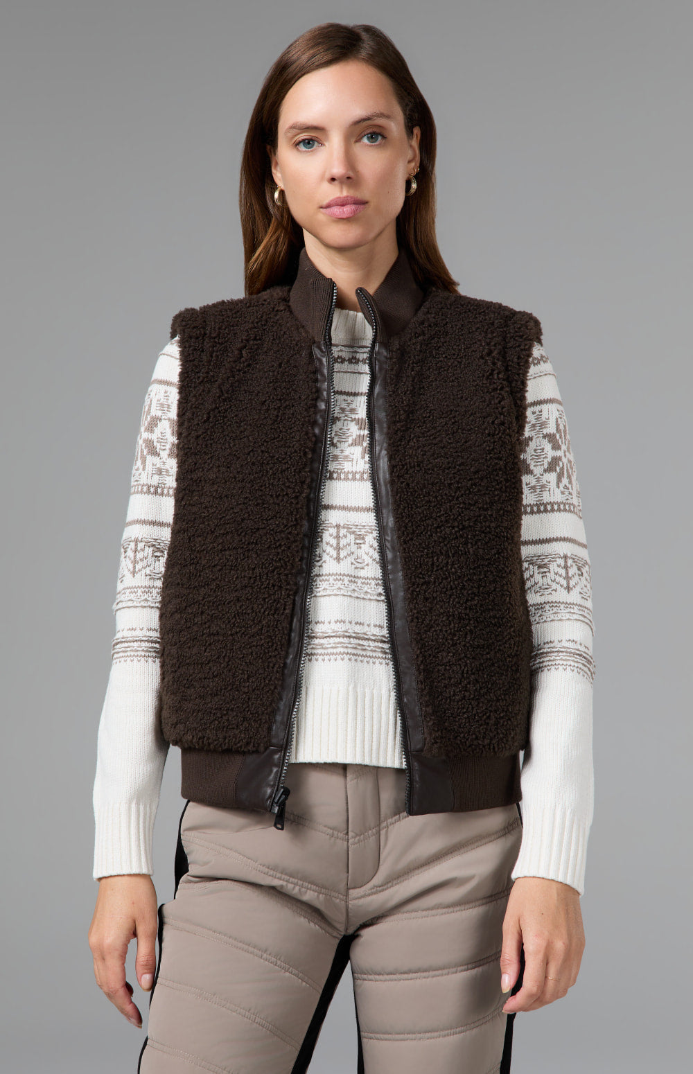Alp N Rock Atlas Faux Leather Quilted Reversible Vest, dark brown quilted and faux leather revserible vest