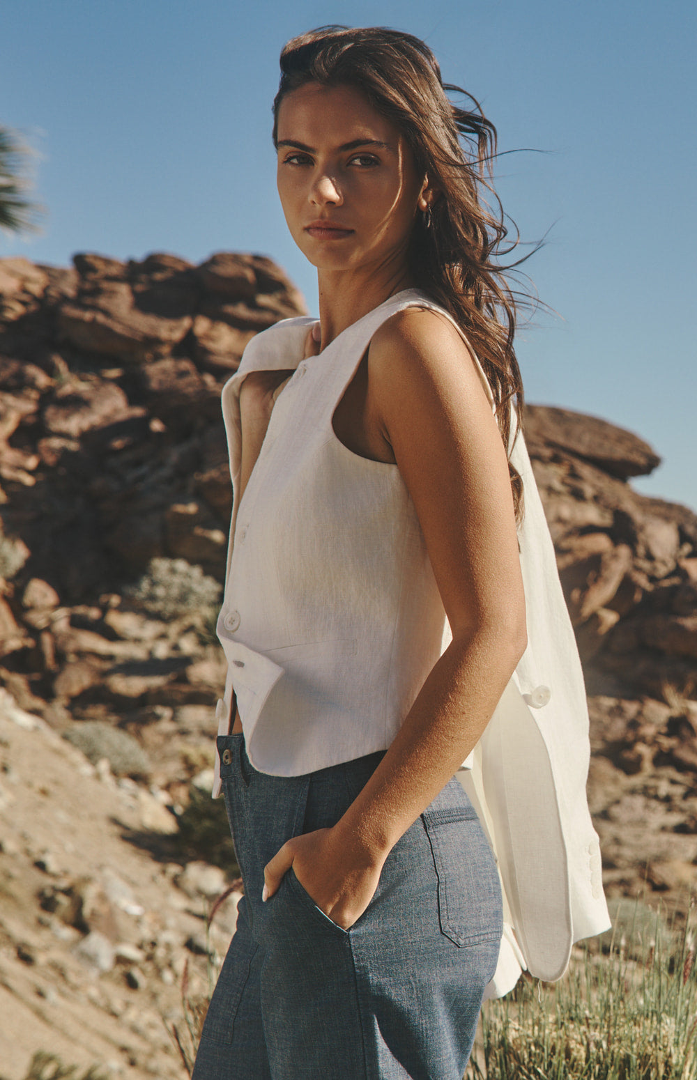 Alp N Rock Edith Linen Vest, ivory button front linen vest for women