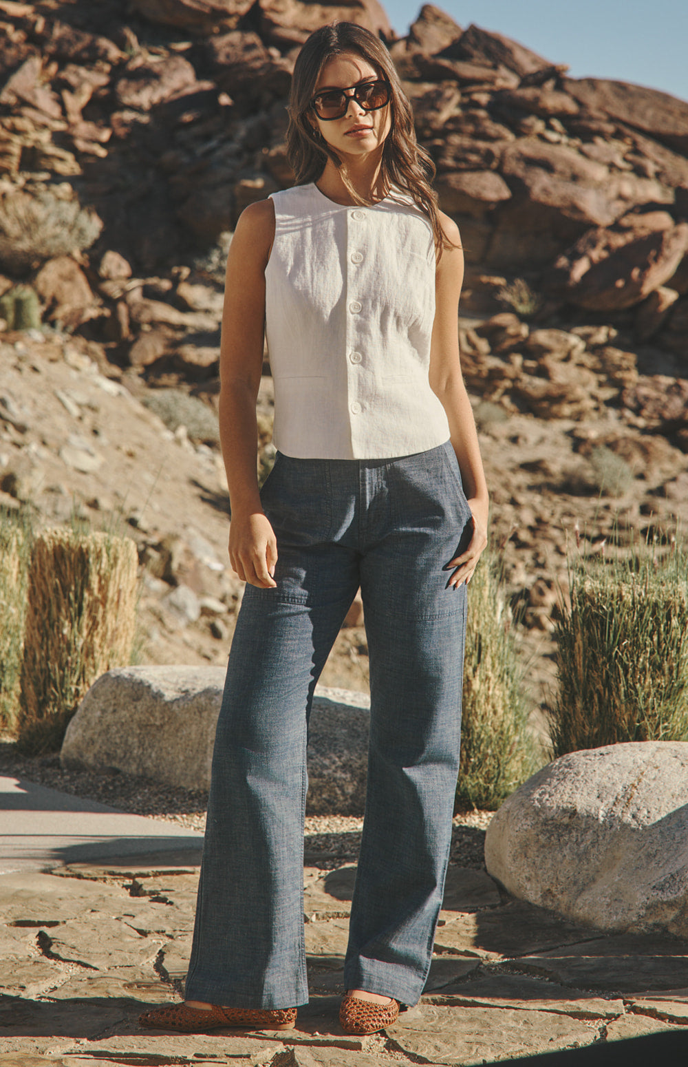 Alp N Rock Edith Linen Vest, ivory button front linen vest for women