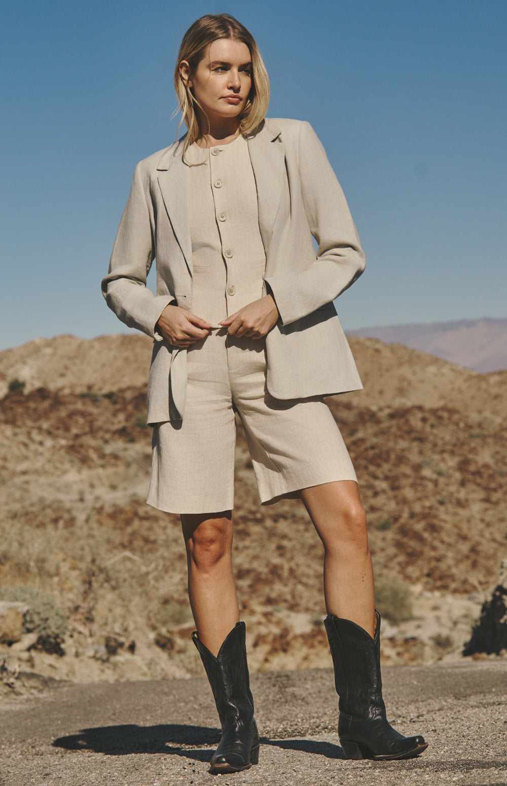 Alp N Rock Edith Linen Vest, beige button front linen vest for women