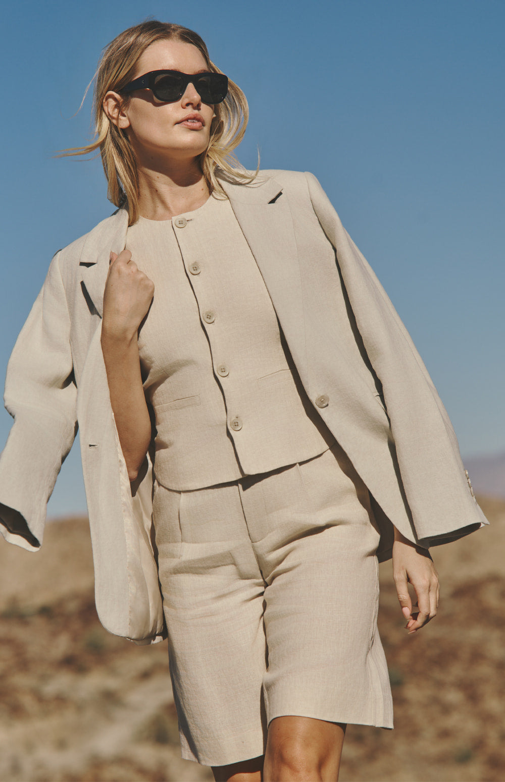 Alp N Rock Edith Linen Vest, beige button front linen vest for women