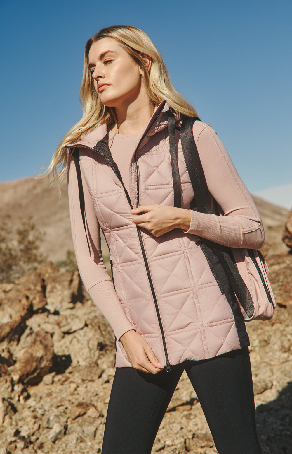 Alp N Rock Sinclair Vest, pink hooded quilted long vest for women