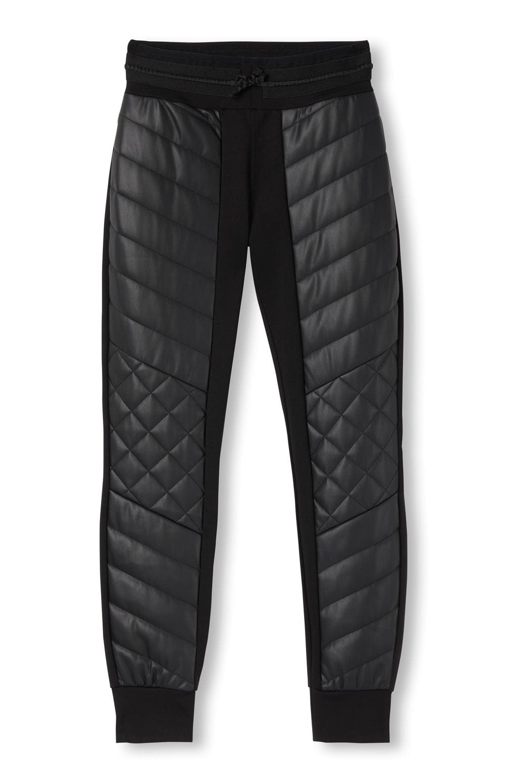 Vallon Jogger Pant by Alp N Rock, Women's Black Faux Leather Pant With Quilting and Drawstring Waist